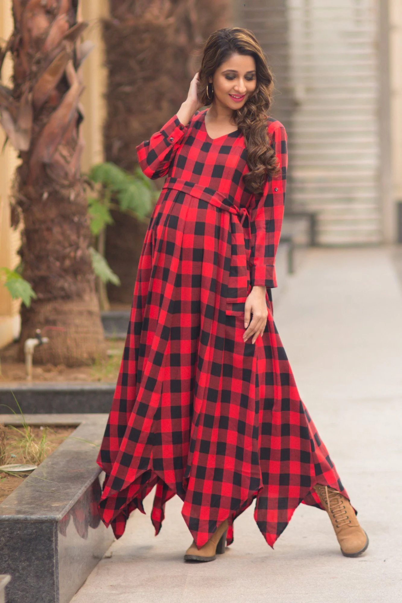 Classic Plaid Maternity & Nursing Maxi Dress - Chenance