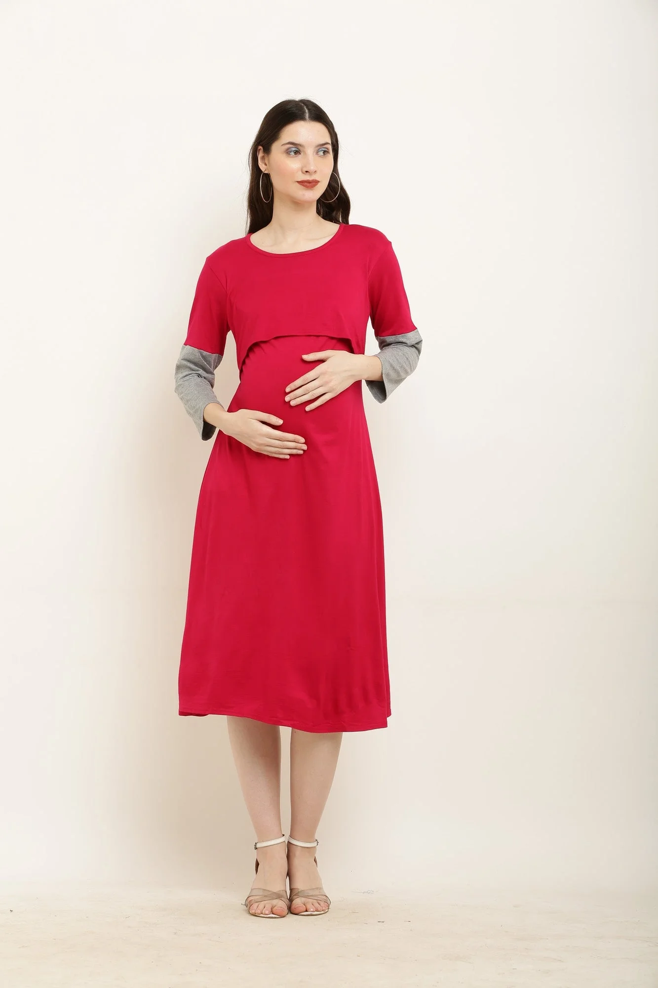 Berry Pink Comfy Lift Up Nursing Night Dress - Chenance