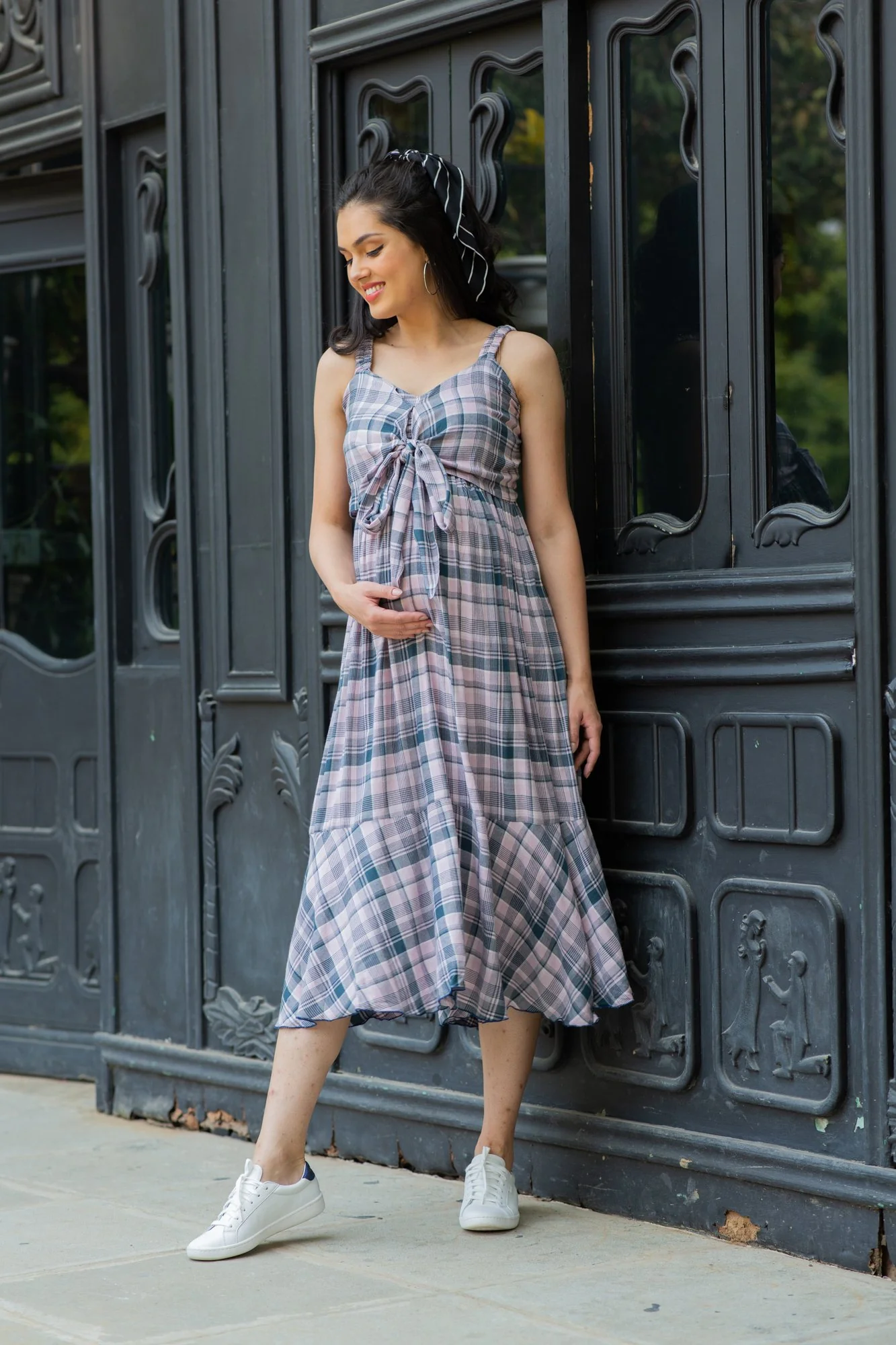 Arctic Plaid Dual Bow Maternity Dress - Chenance