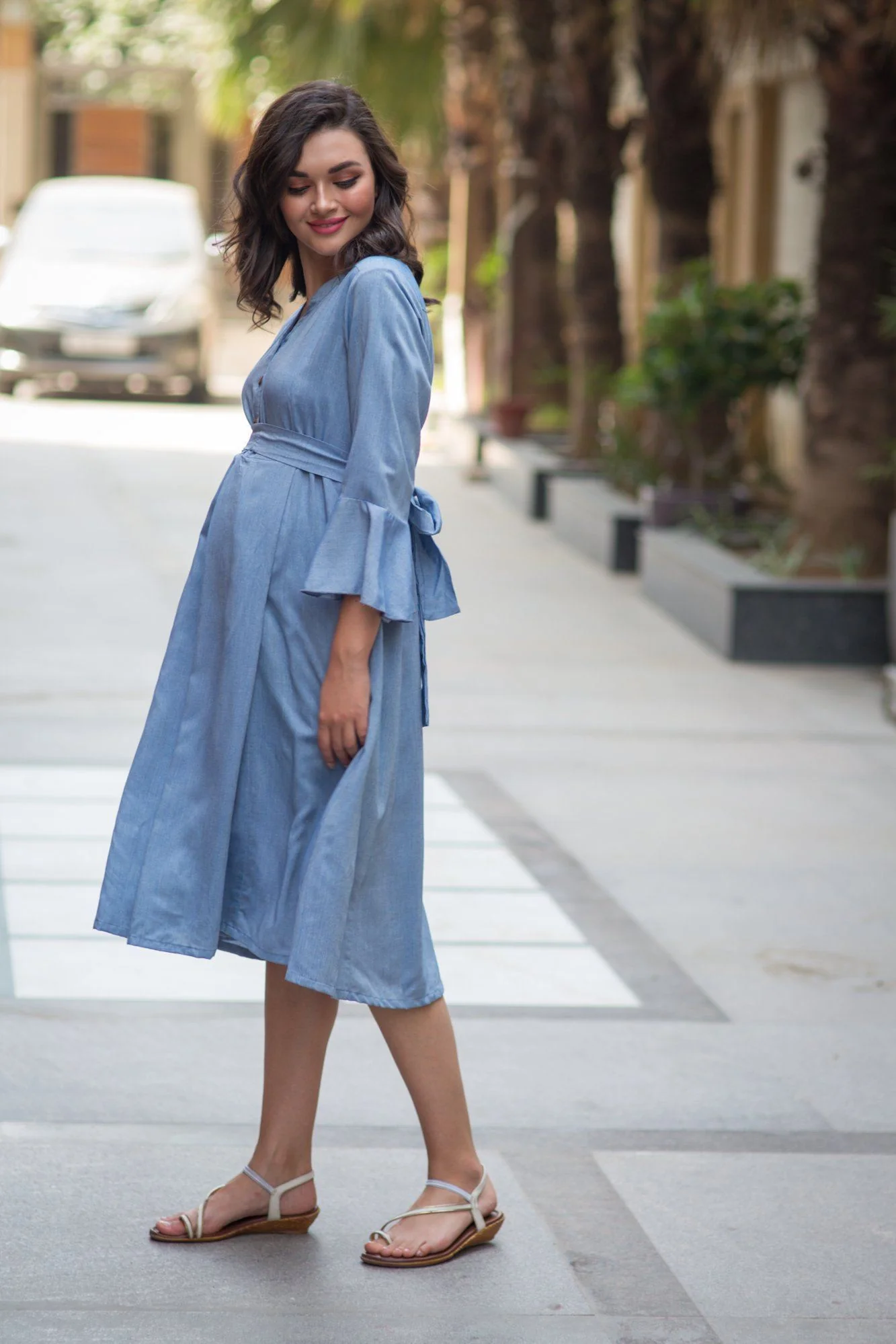 Denim Front Button Maternity & Nursing Dress - Chenance