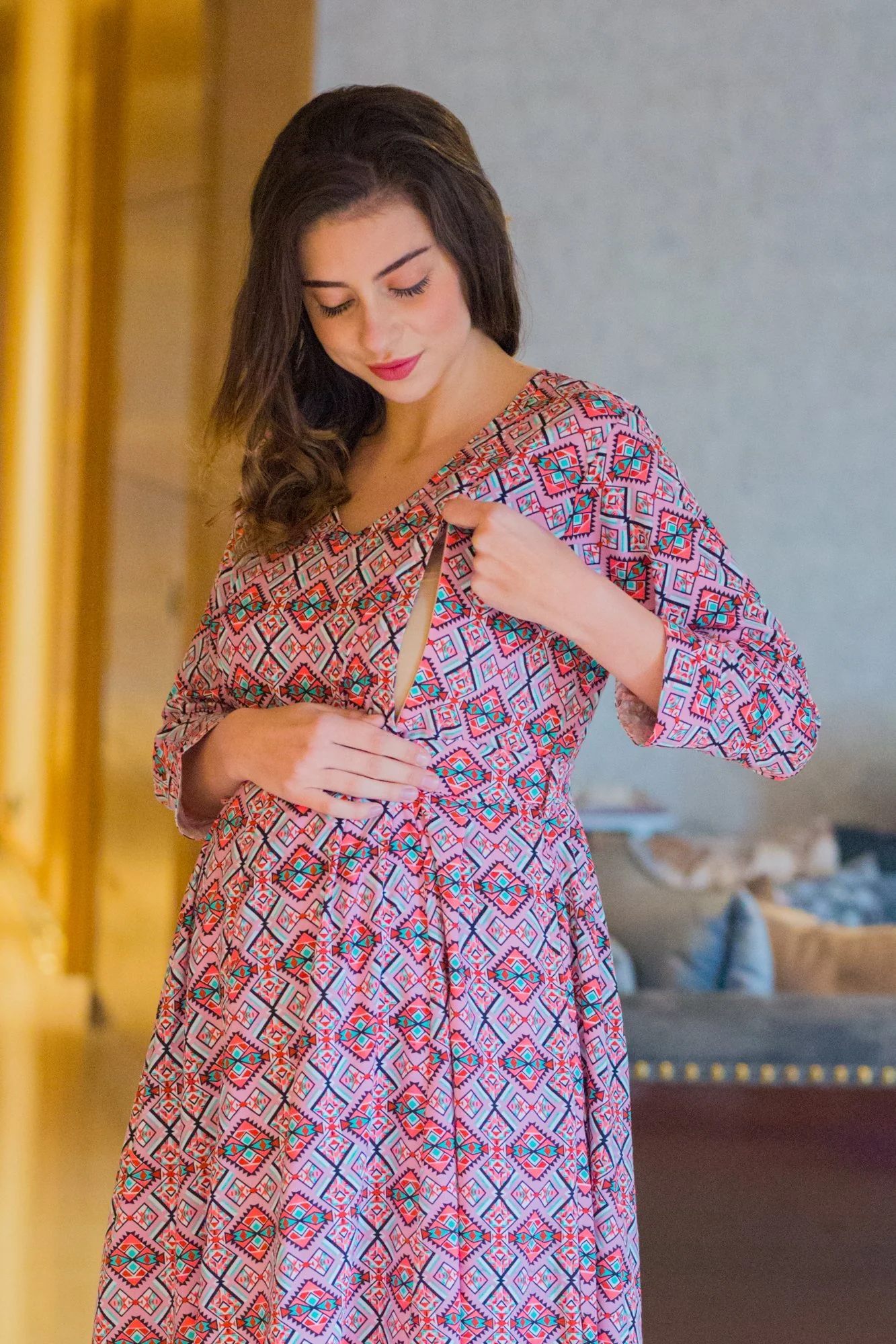 Abstract Geo Maternity & Nursing Dress - Chenance