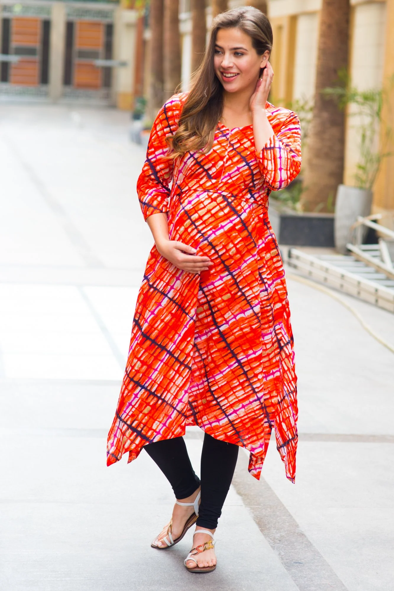 Abstract Saffron Cotton Maternity & Nursing Kurta - Chenance