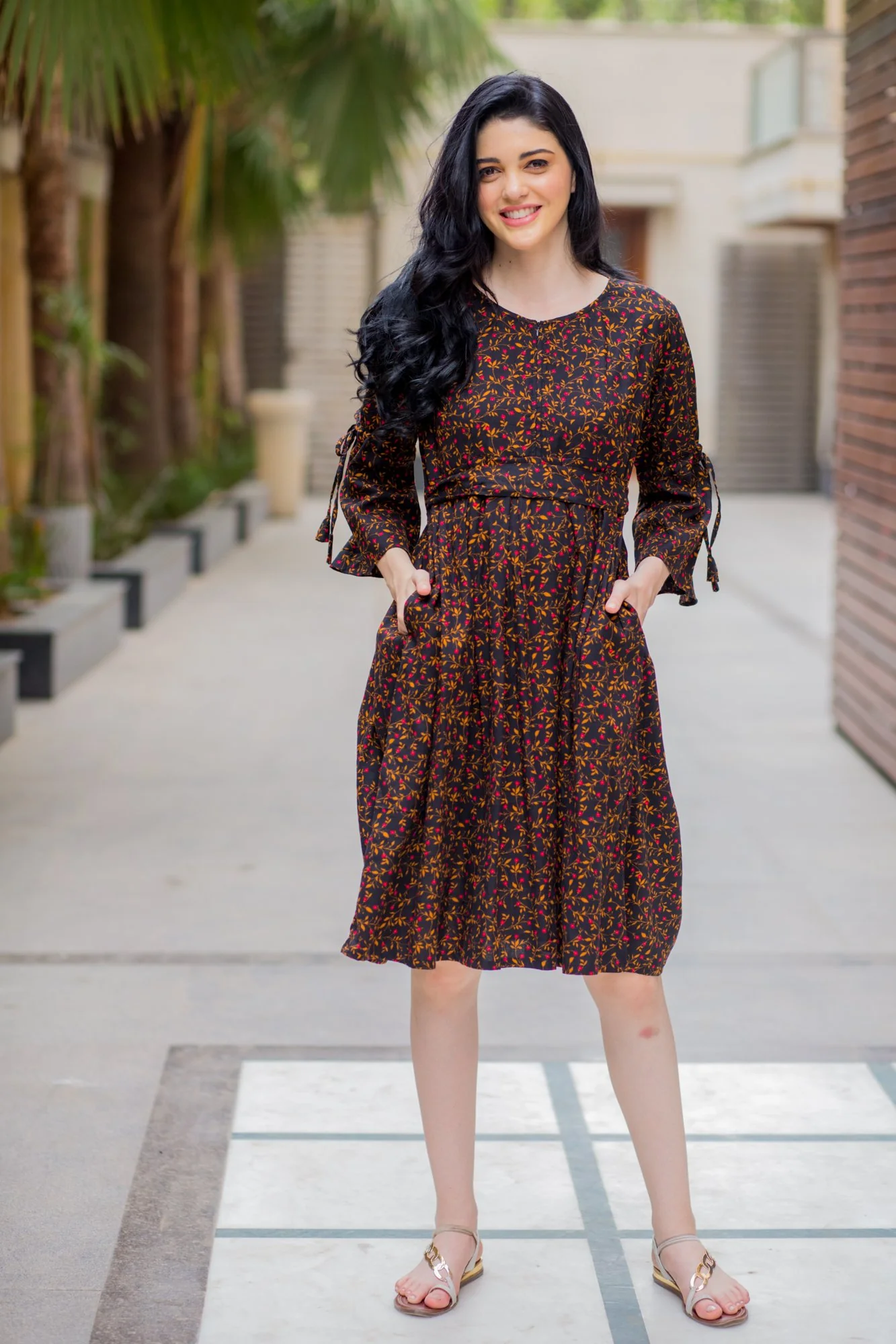 Black Floral Maternity & Nursing Front Zip Dress - Chenance