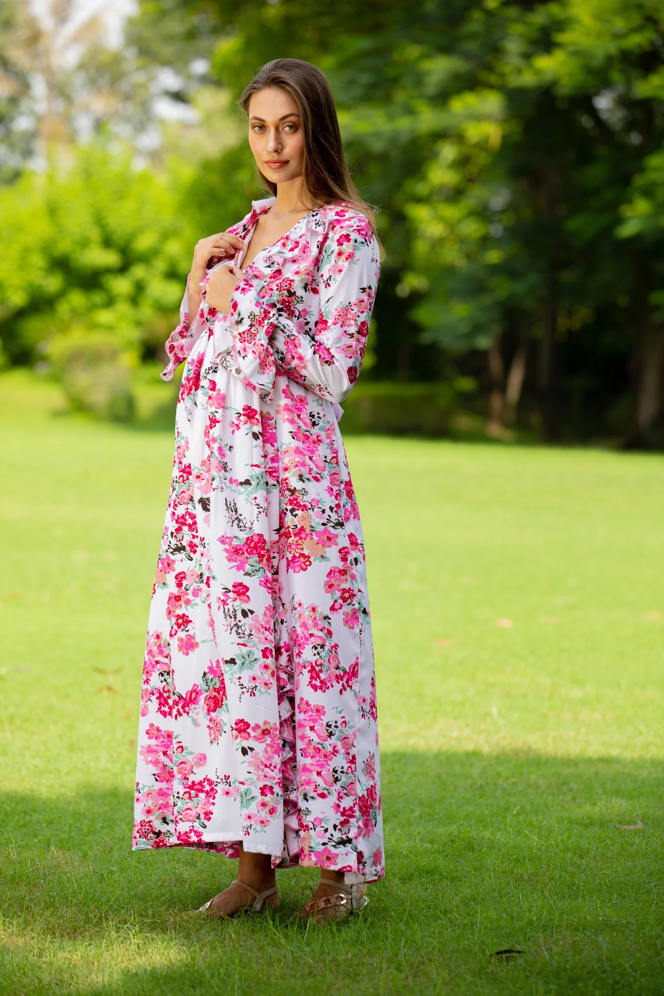 Snow White Blush Maternity & Nursing Frill Dress - Chenance