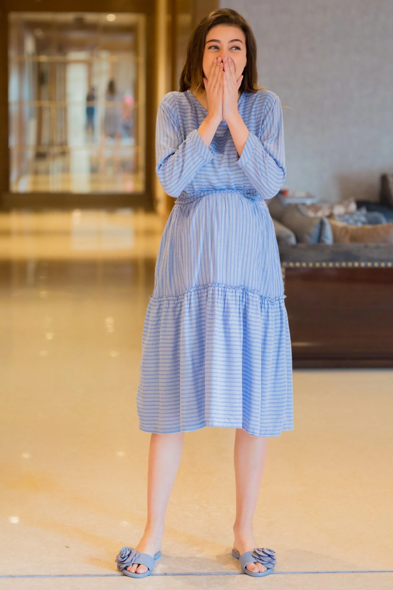 Arctic Striped Maternity & Nursing Dress - Chenance