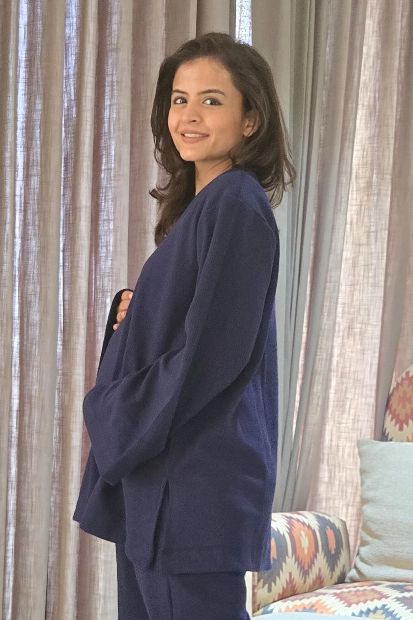 Midnight Blue Ribbed Maternity Stretchable Top - Chenance