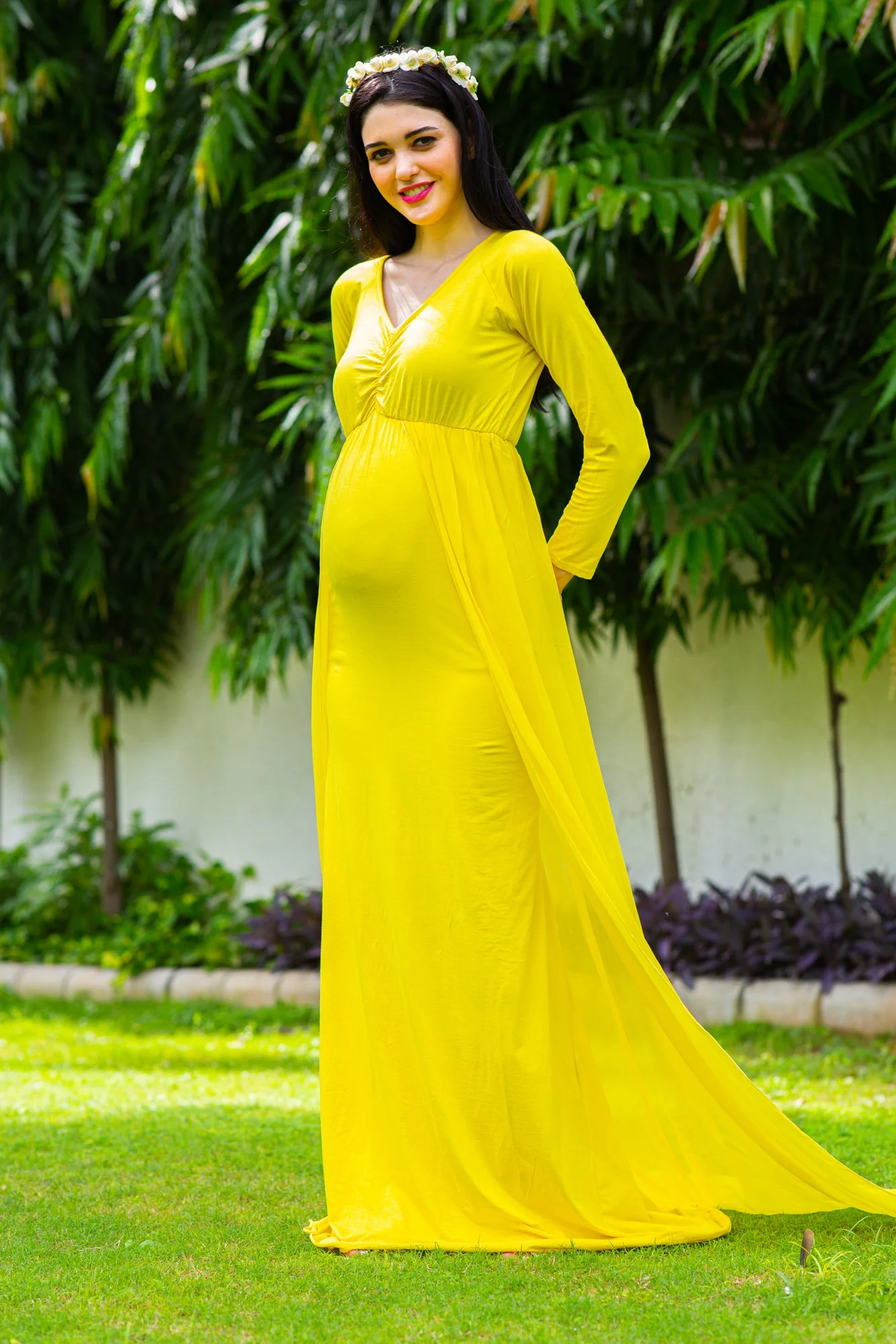 Sunny Yellow Trail Maternity Photoshoot Gown - Chenance