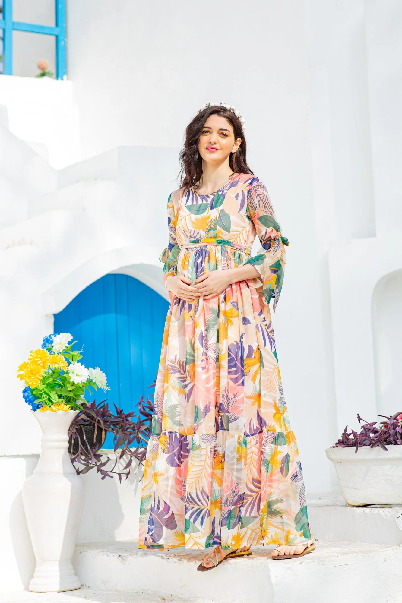 Angelic Tropical Maternity & Nursing Frill Dress - Chenance