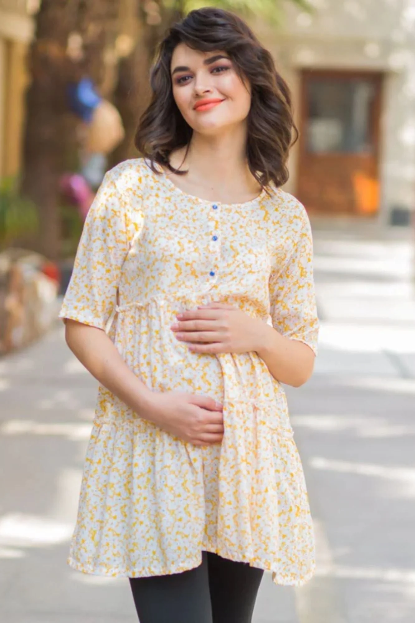 Baby Yellow Layered Maternity & Nursing Top - Chenance