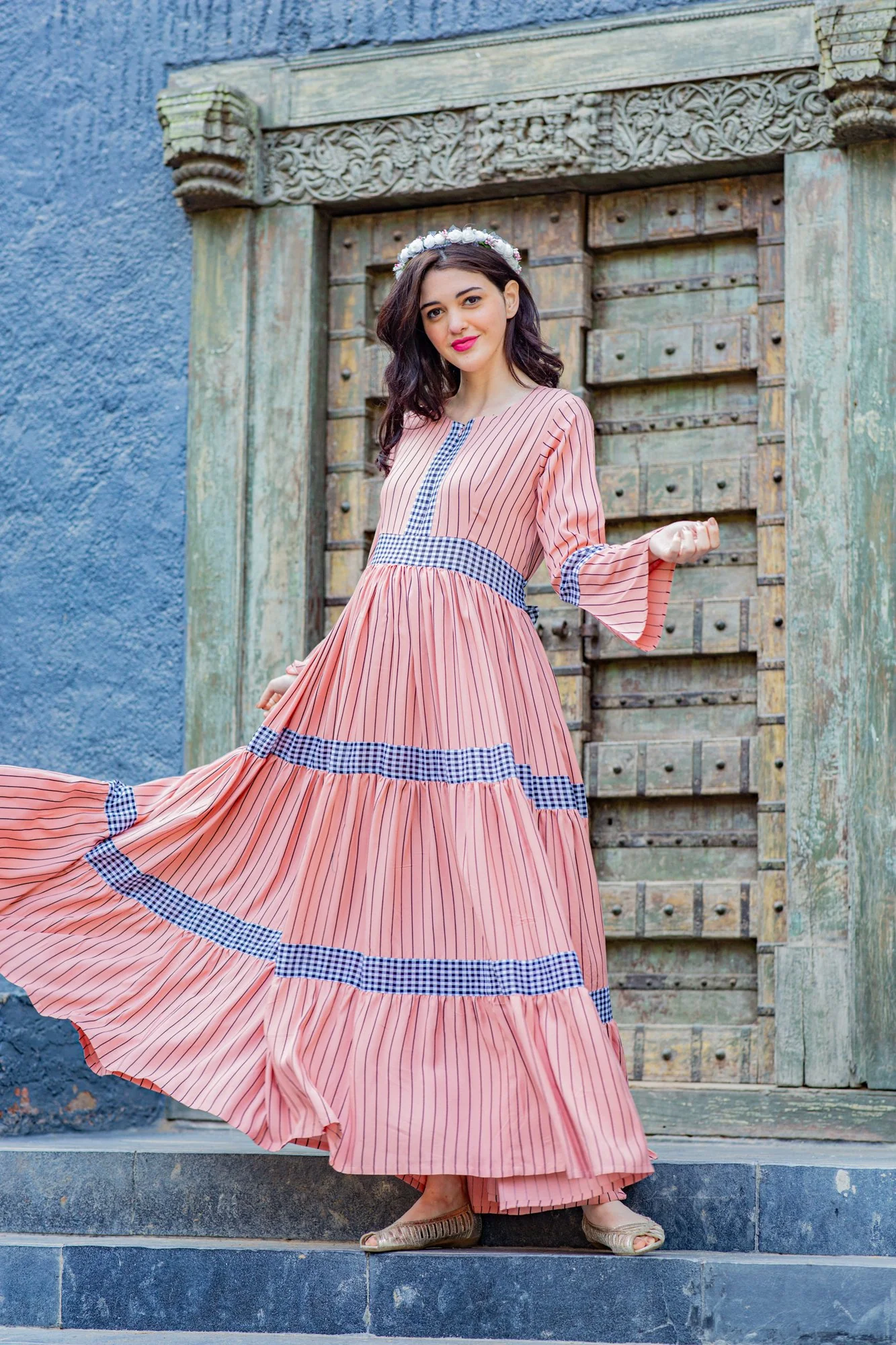 Peachy Striped Maternity & Nursing Dress - Chenance
