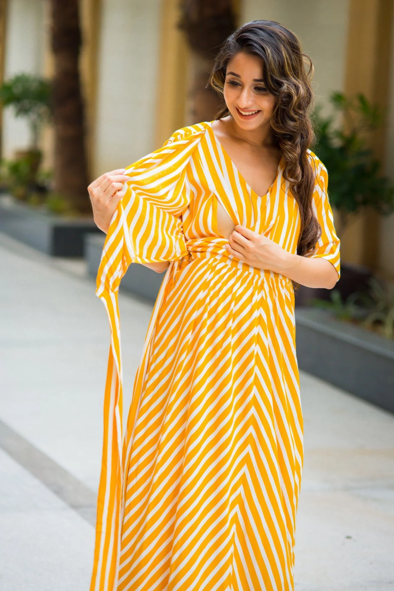 Tuscany Sun Striped Maternity & Nursing Wrap Dress - Chenance
