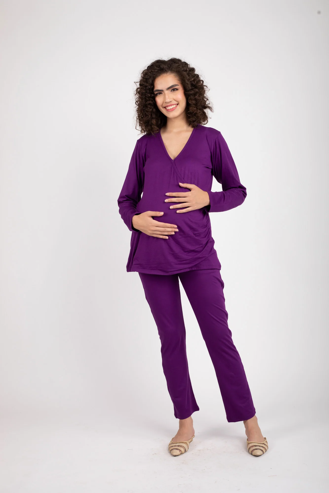 247 Comfy Purple Wrap Maternity Athleisure Set - Chenance