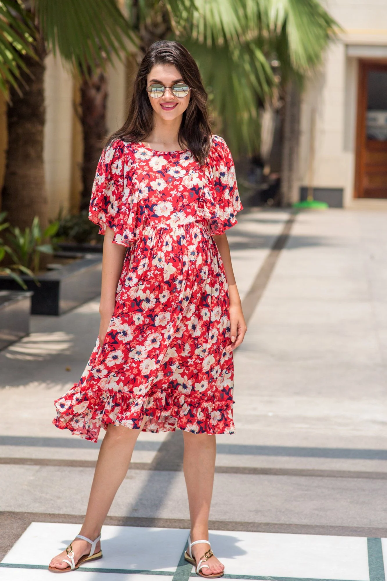 Tangerine Floral Maternity & Nursing Flap Dress - Chenance