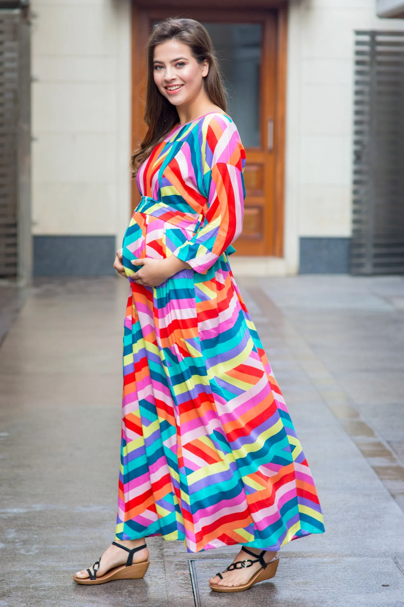 Abstract Rainbow Maternity & Nursing Maxi Dress - Chenance