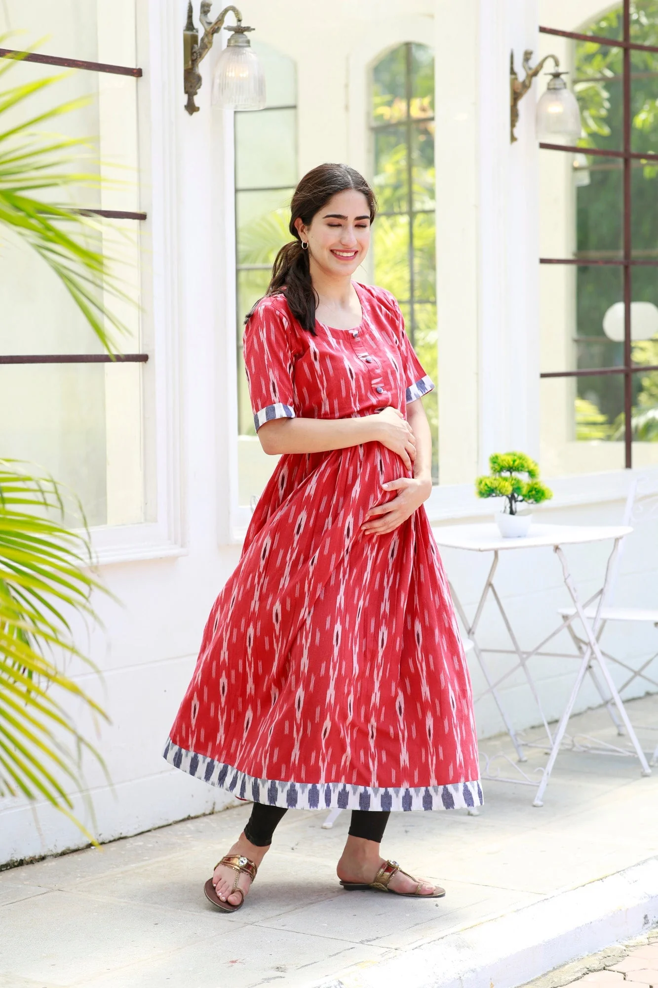 Love Berry Red Ikat Maternity & Nursing Kurta (100% Cotton) - Chenance
