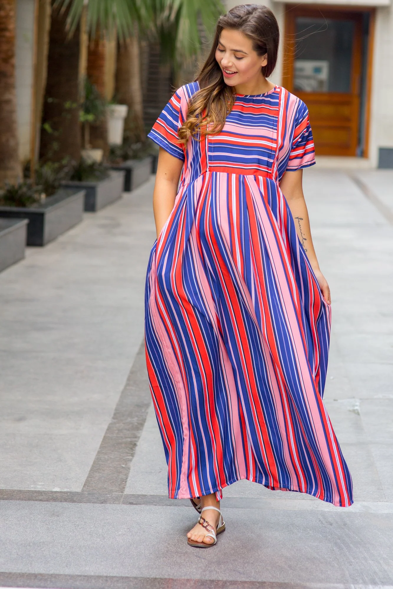 Peaches & Cream Soft Crepe Maternity & Nursing Maxi Dress - Chenance