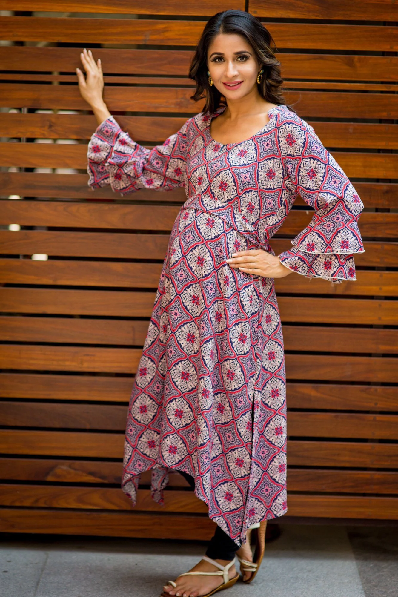 Crimson Printed Maternity and Nursing Kurta Dress - Chenance