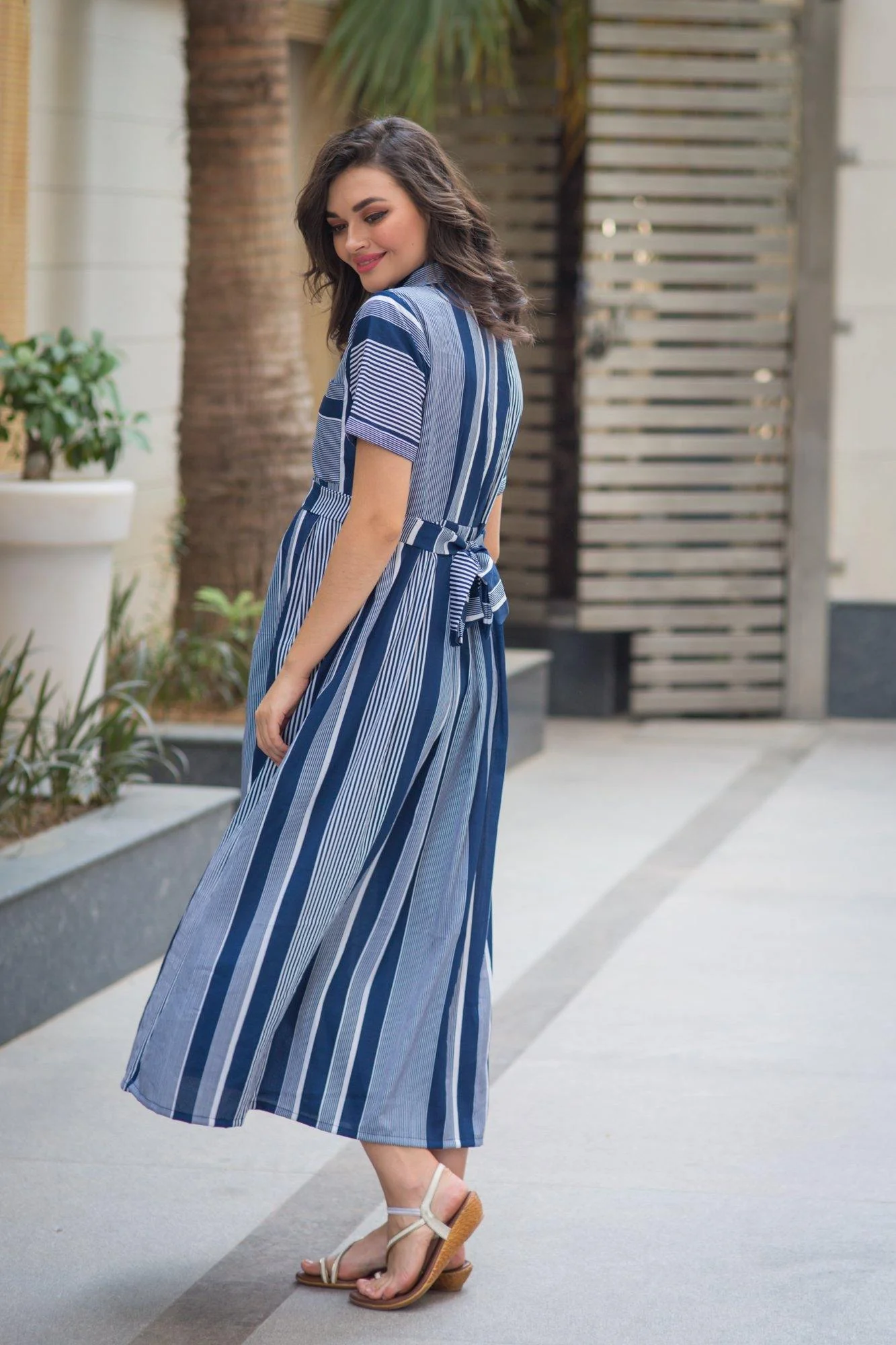 Alum Striped Nursing Crepe Dress - Chenance