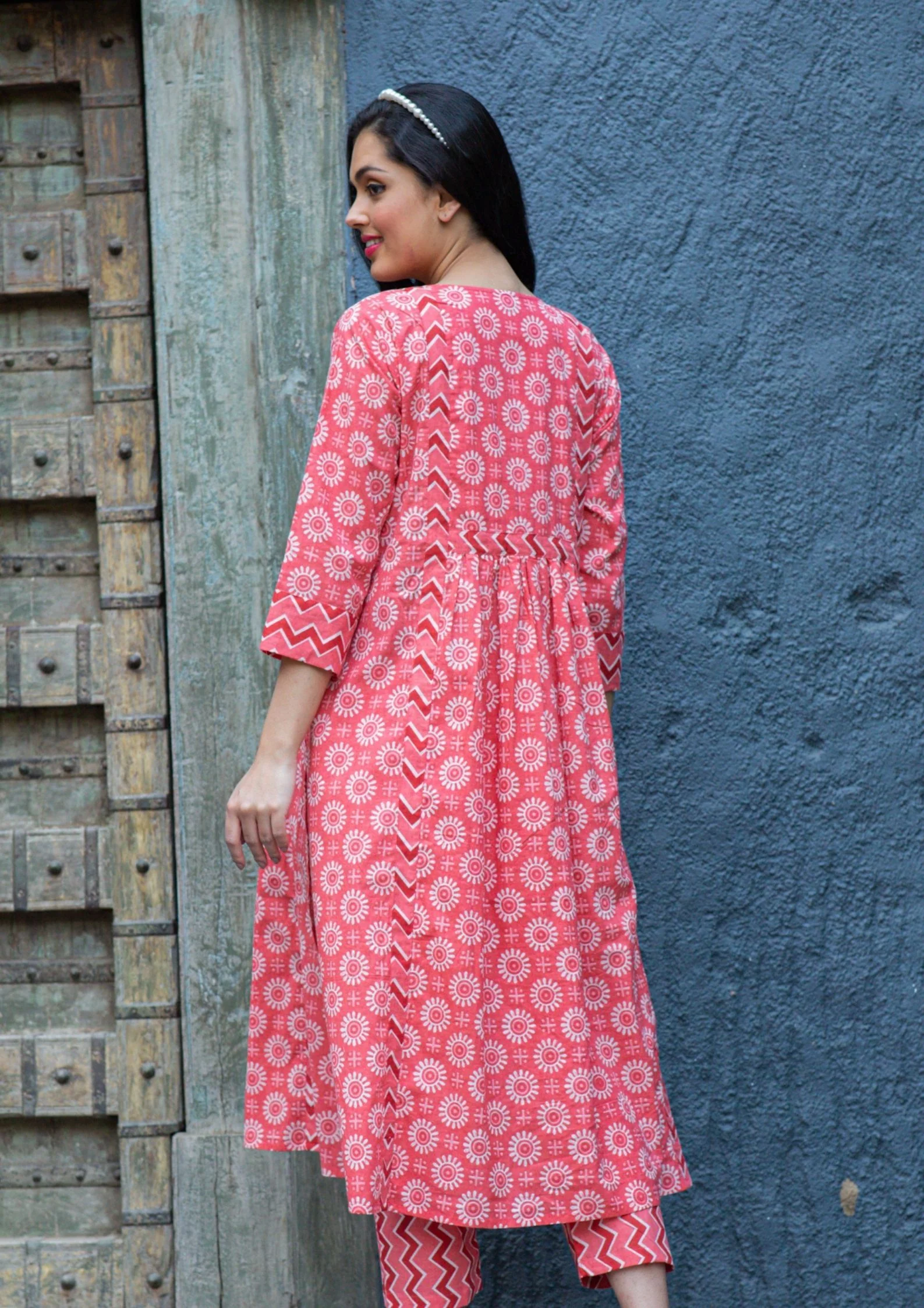 Apricot Floral Cotton Maternity and Nursing Long Top (100% Cotton) - Chenance