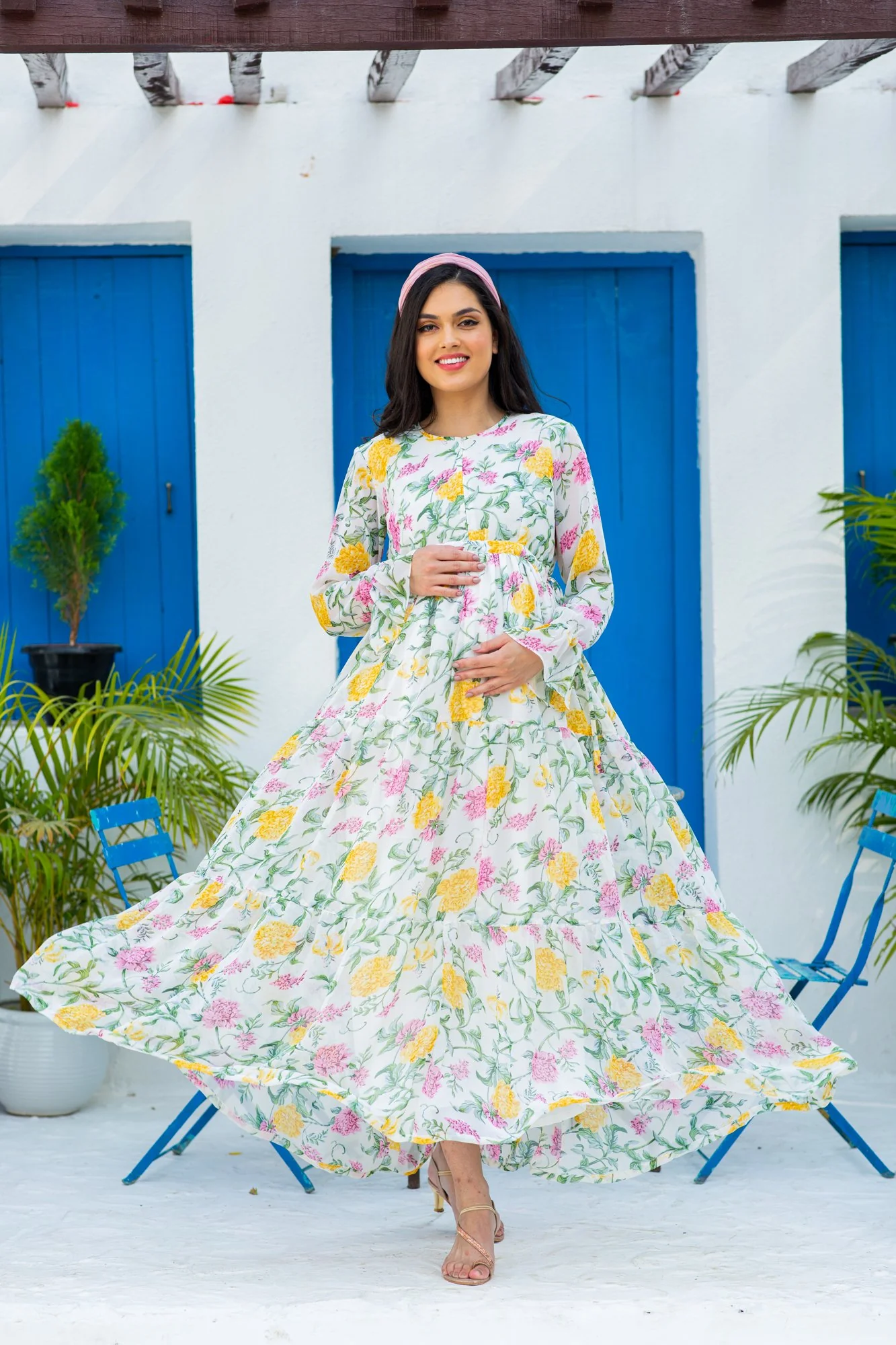 Snowy Blossom Maternity & Nursing Layer Dress - Chenance