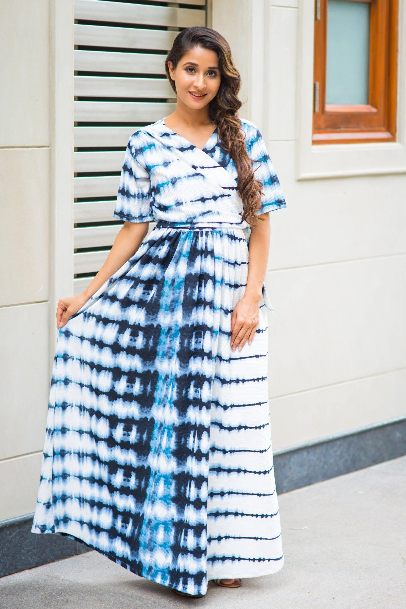 Shades Of Blue Maternity & Nursing Wrap Dress - Chenance