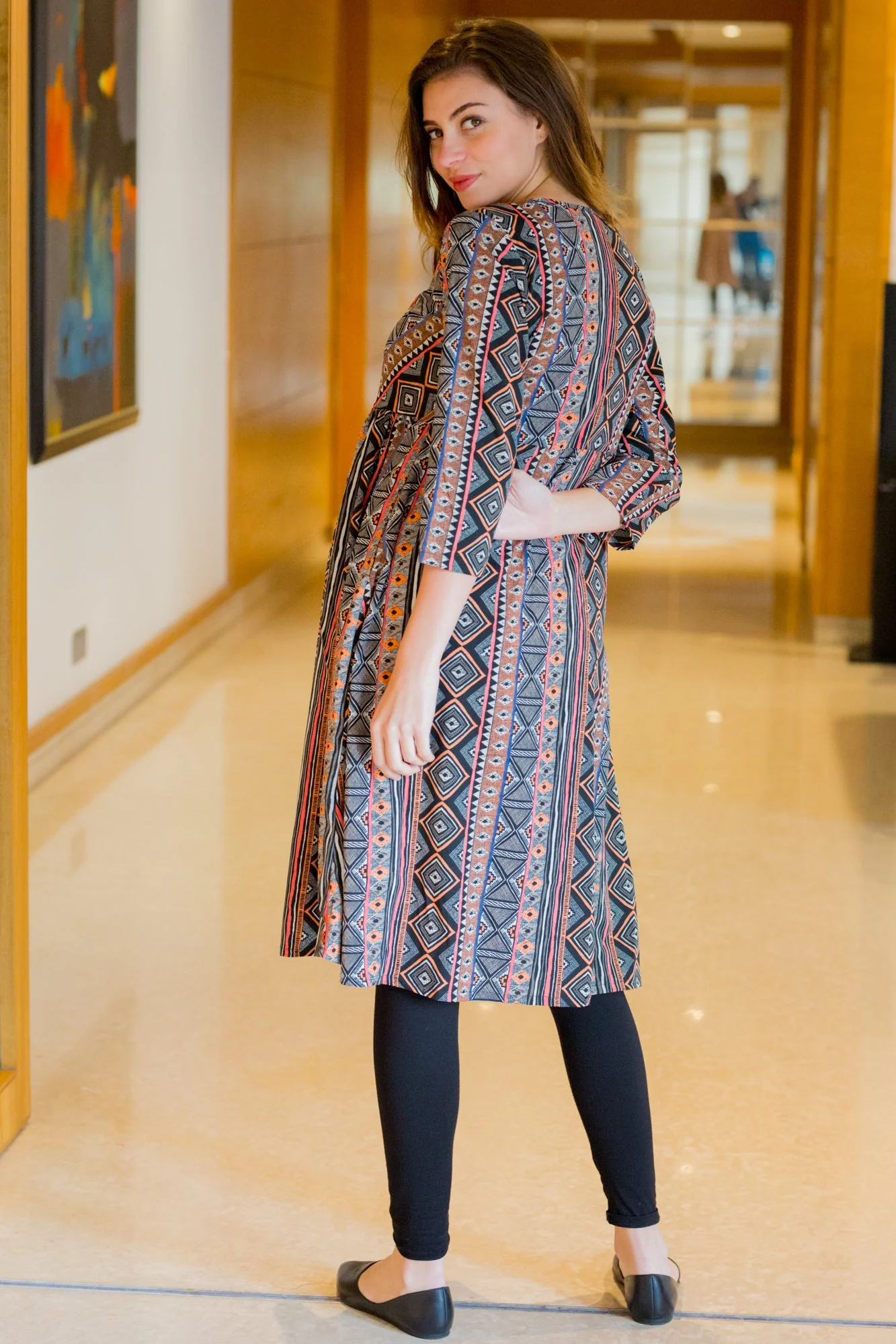 Aztec Striped Maternity & Nursing Dress - Chenance