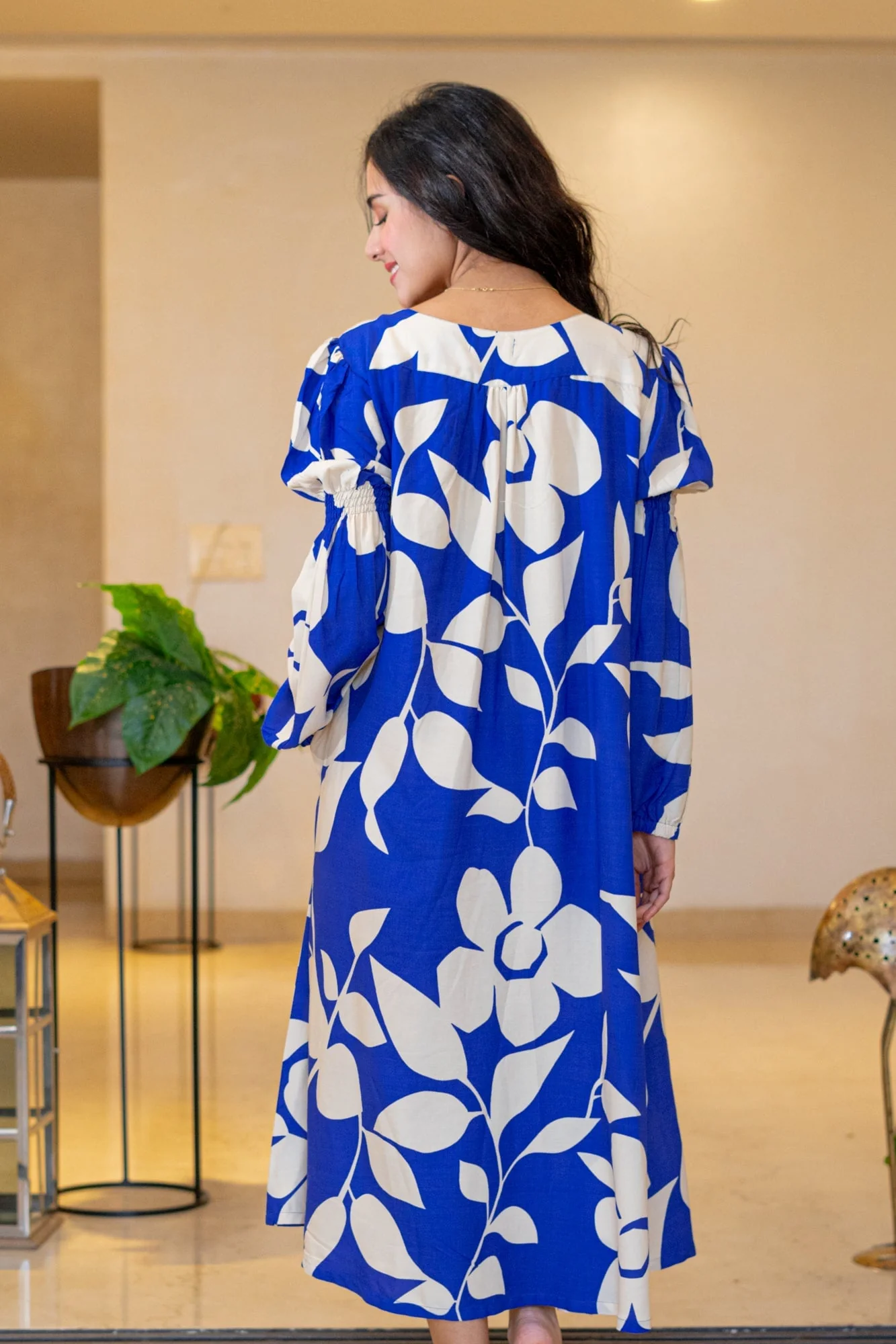 Admiral Blue Leafy Maternity & Nursing Dress - Chenance