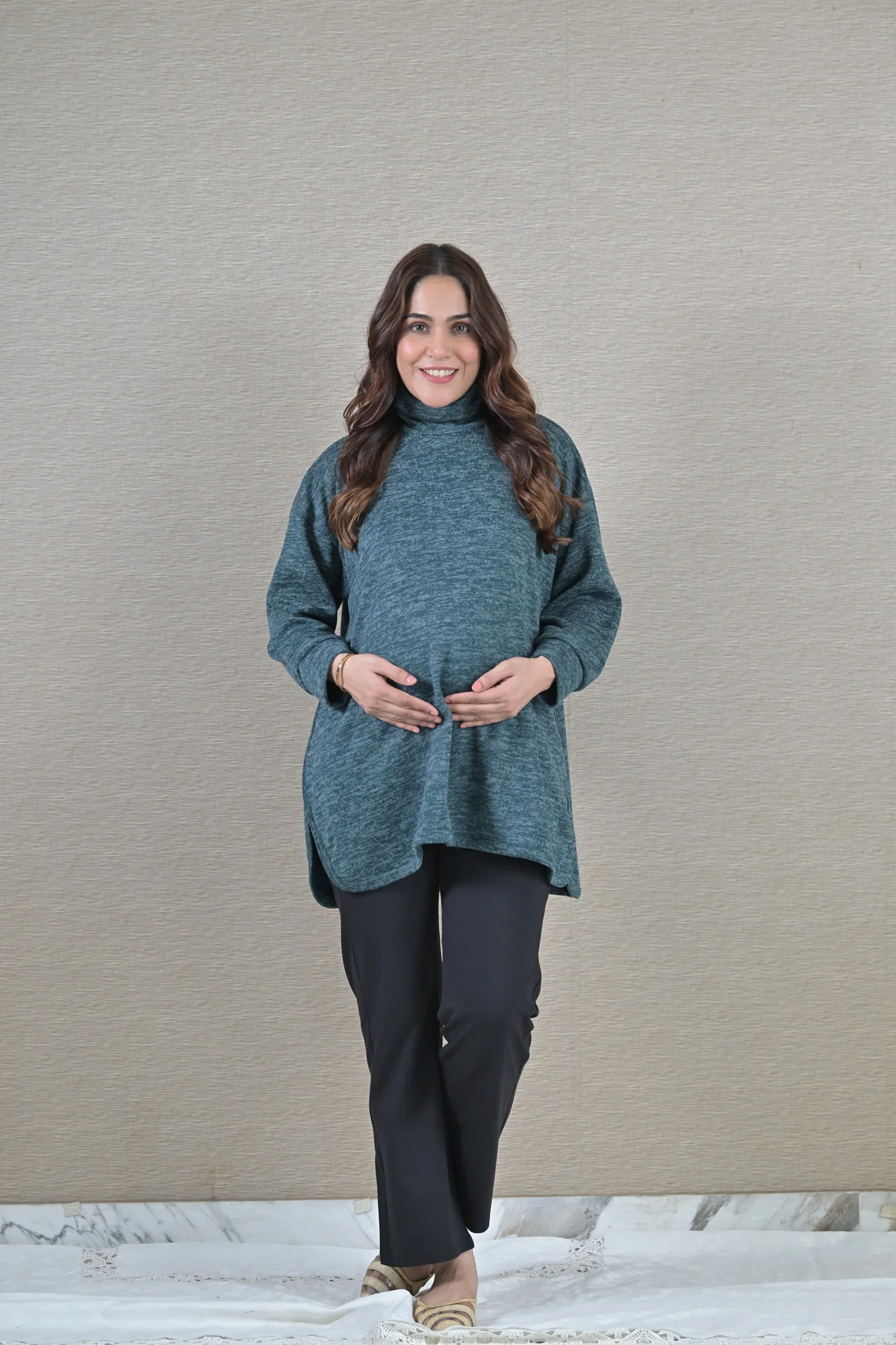 Arabian Green Maternity & Nursing Side-Slit Sweater Winter Top - Chenance