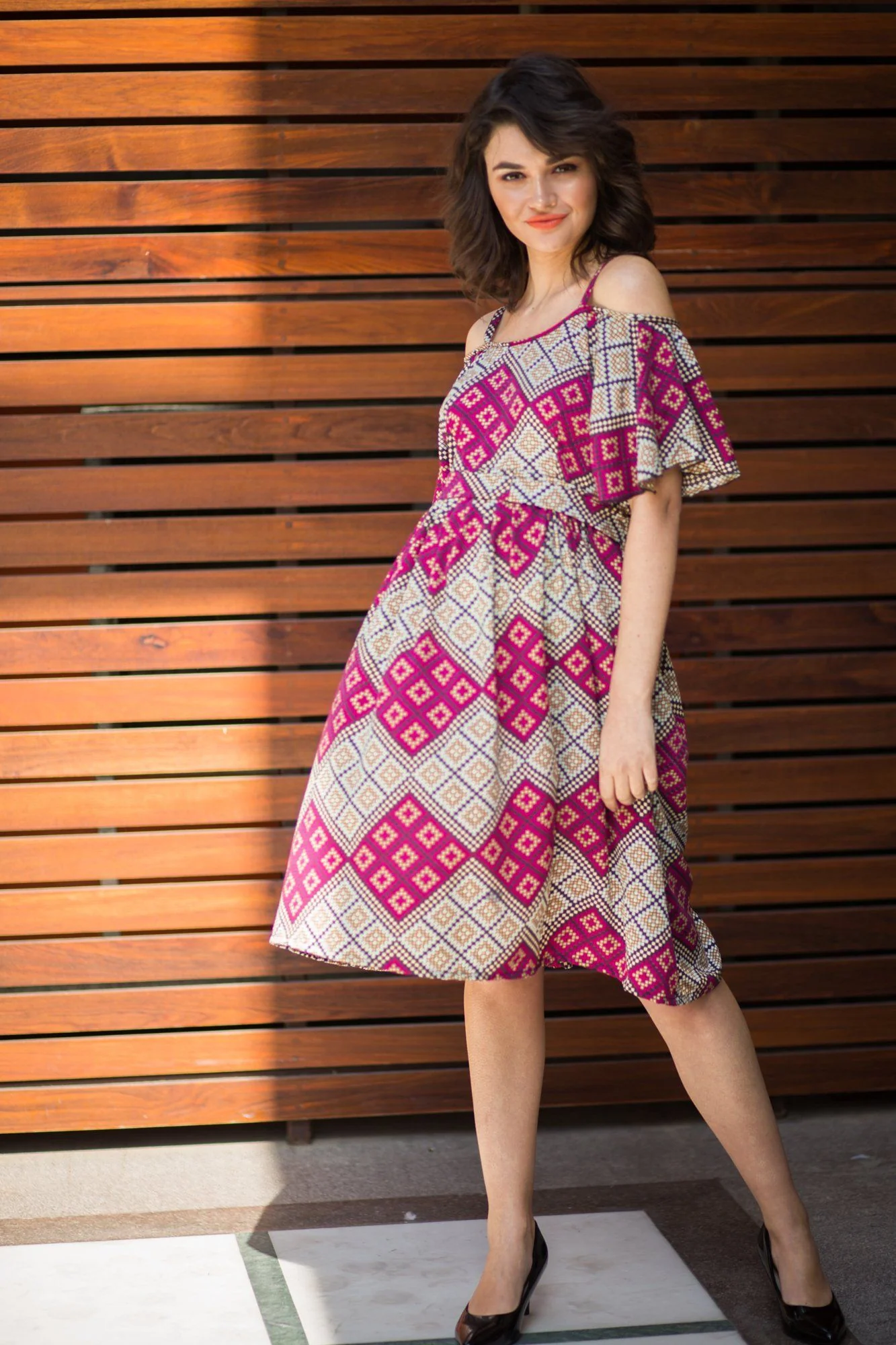 Pink Crystal Cold Shoulder Maternity Dress - Chenance