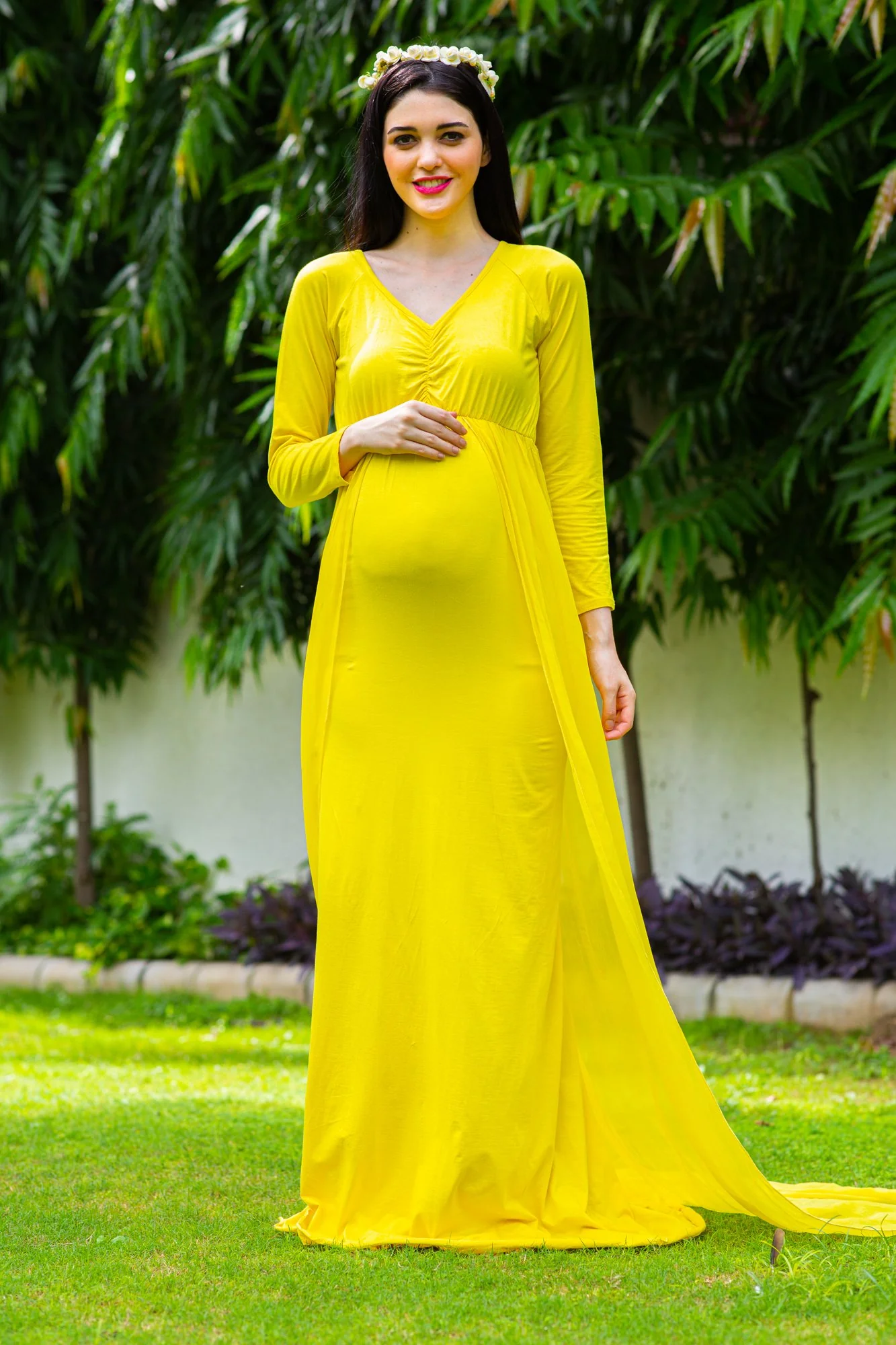 Sunny Yellow Trail Maternity Photoshoot Gown - Chenance