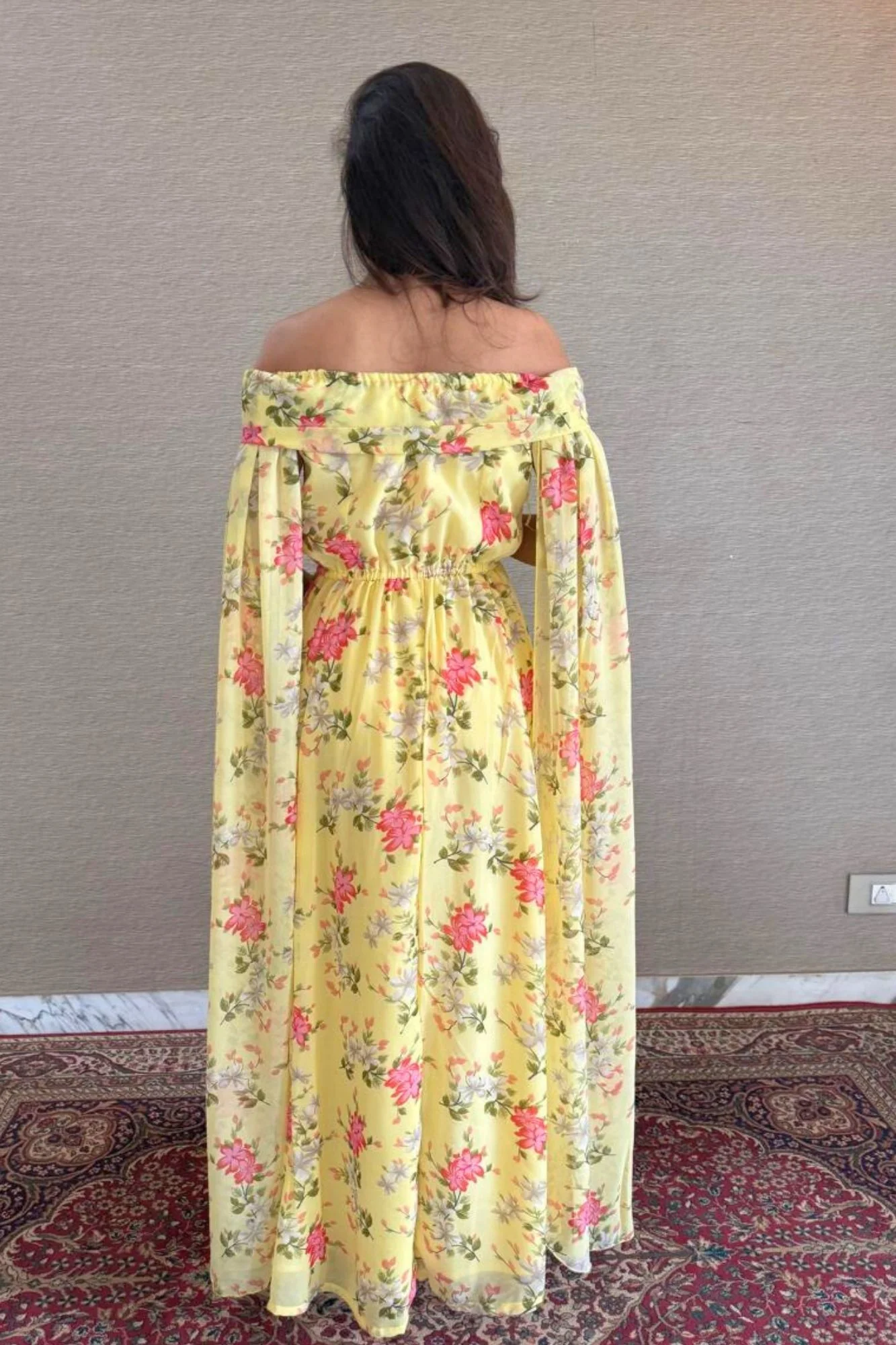 Adorable Yellow Flying Sleeves Maternity & Nursing Dress - Chenance