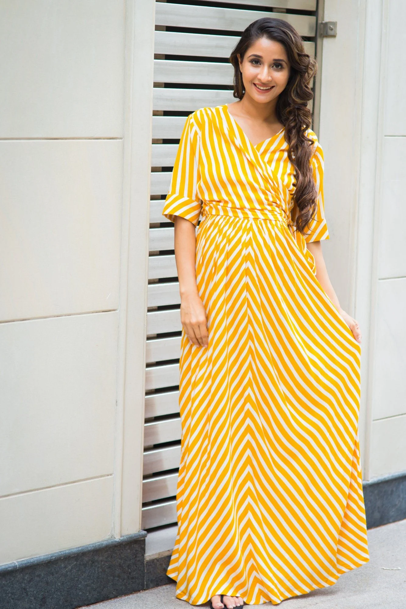 Tuscany Sun Striped Maternity & Nursing Wrap Dress - Chenance