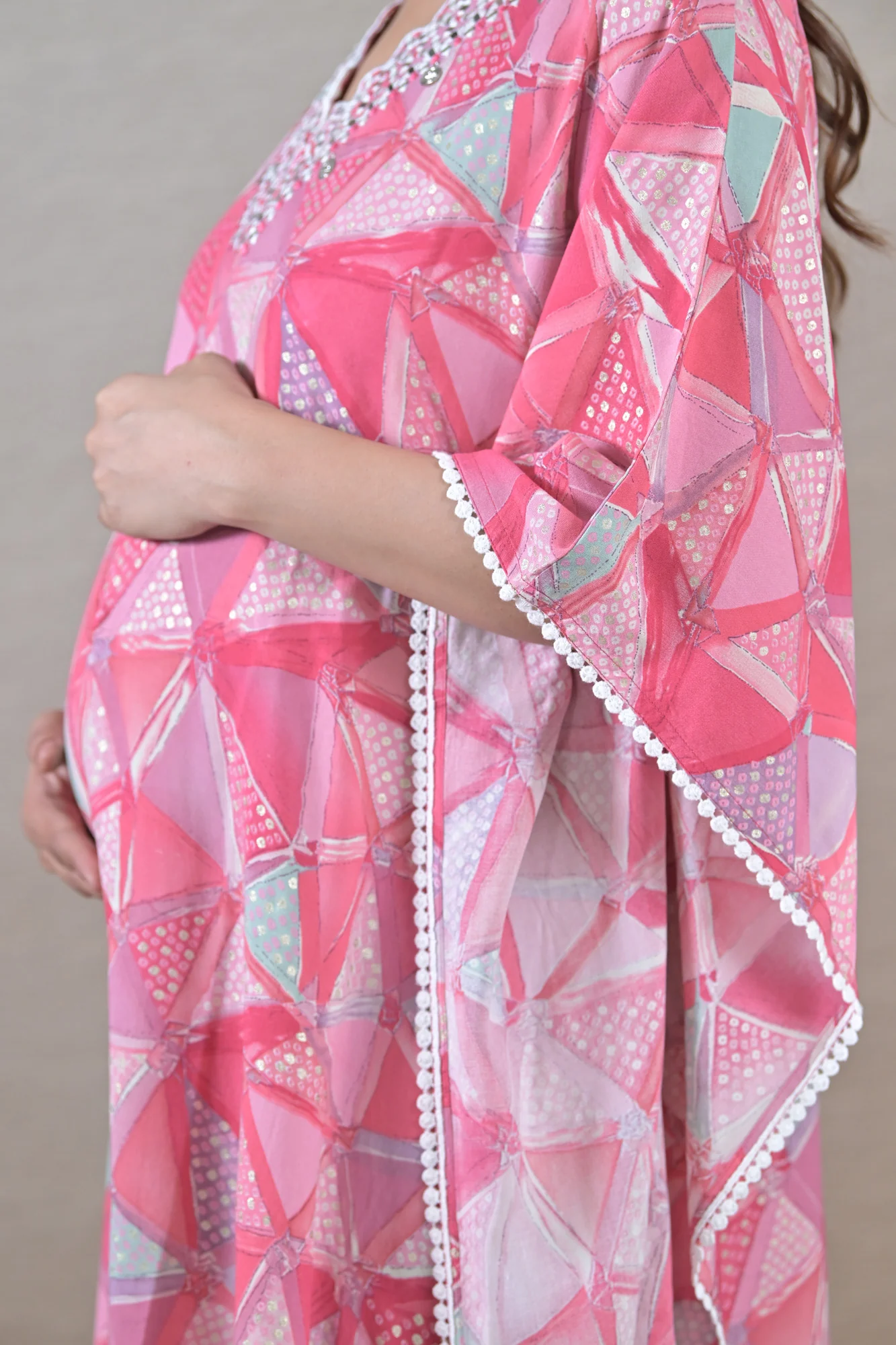 Adorn Pink Maternity & Nursing Kaftan (100% Cotton) - Chenance