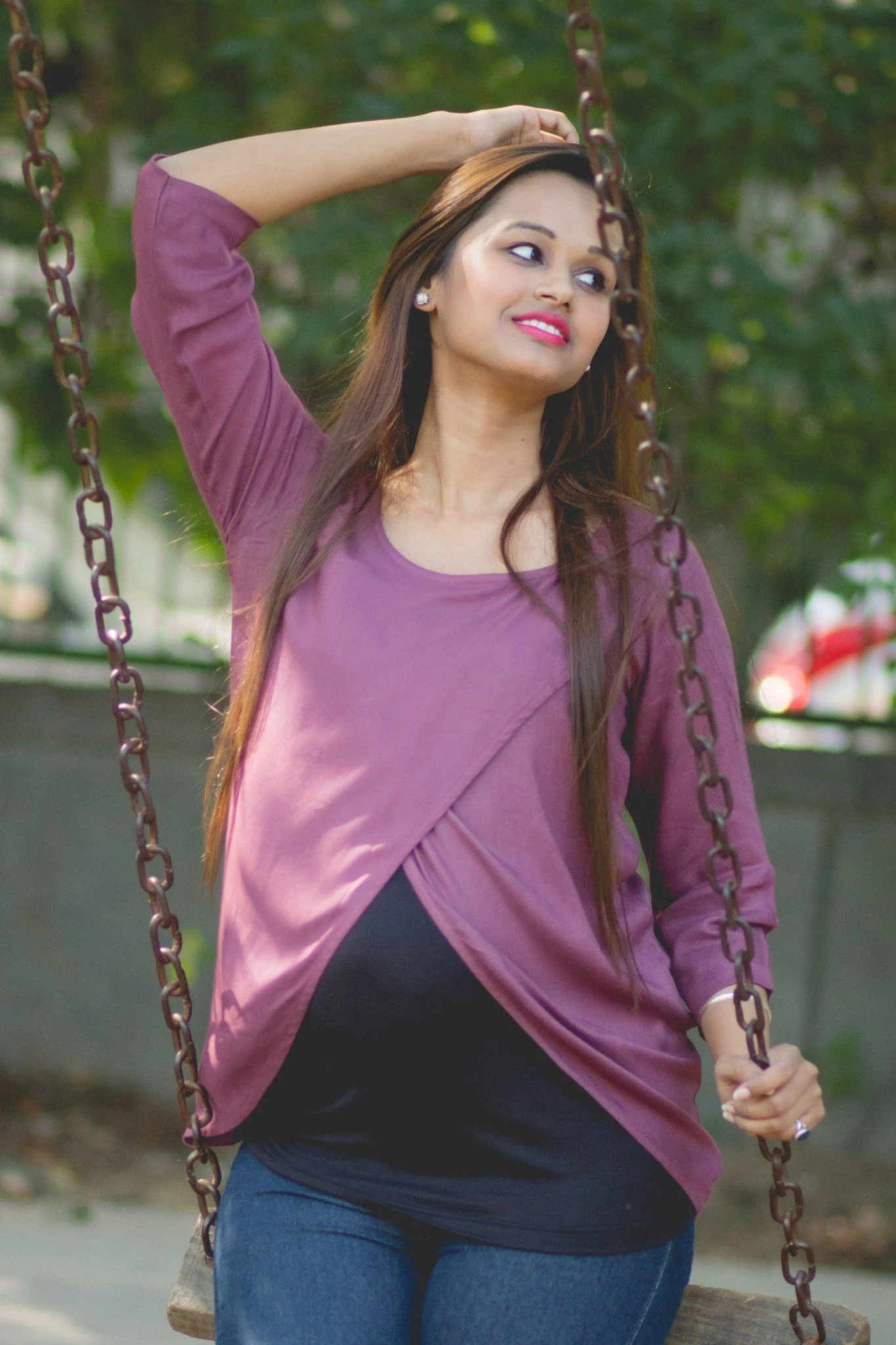 Purple Front Wrap Maternity Top - Chenance