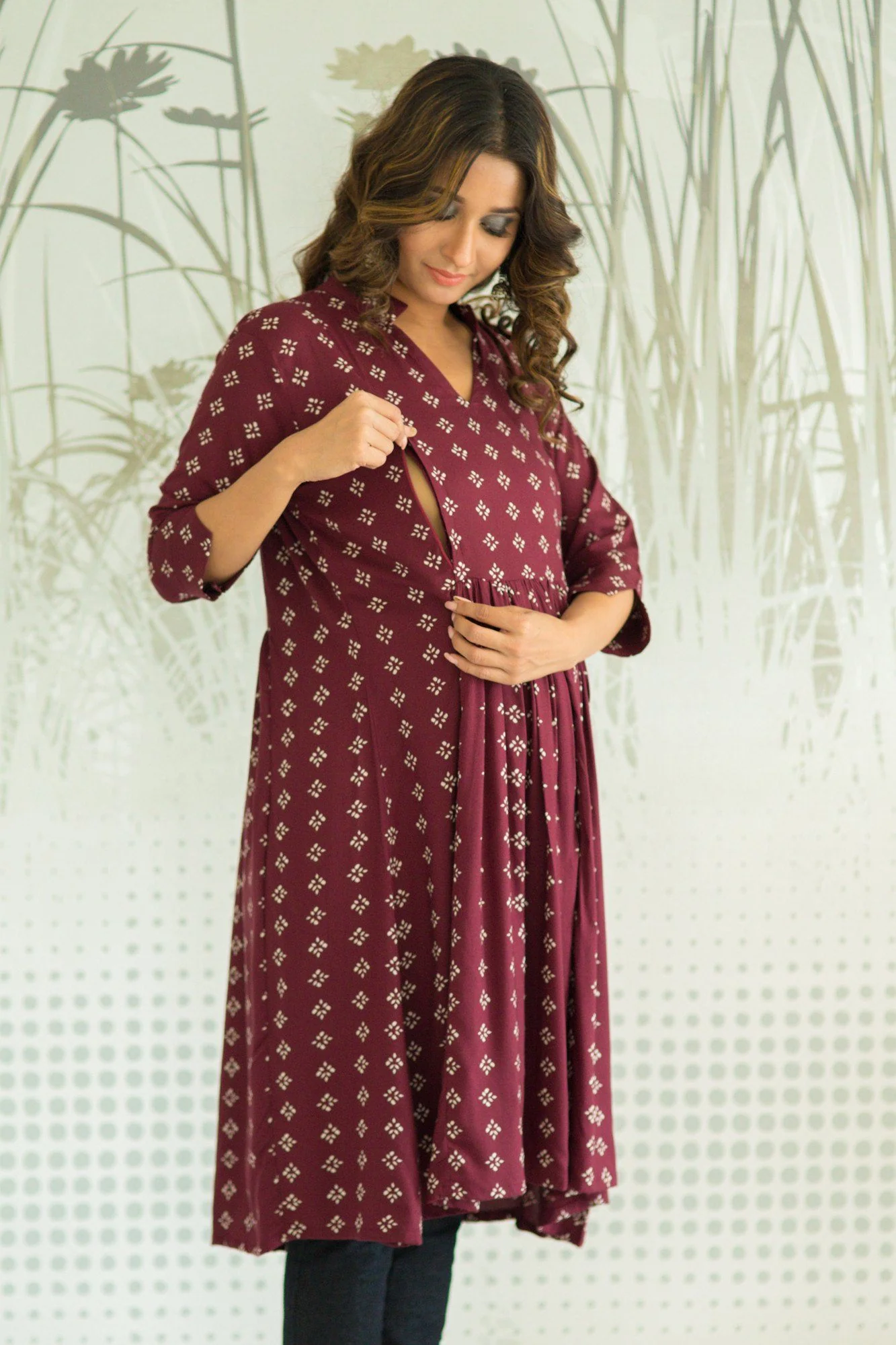 Wine Red Concealed Zip Nursing Kurta - Chenance