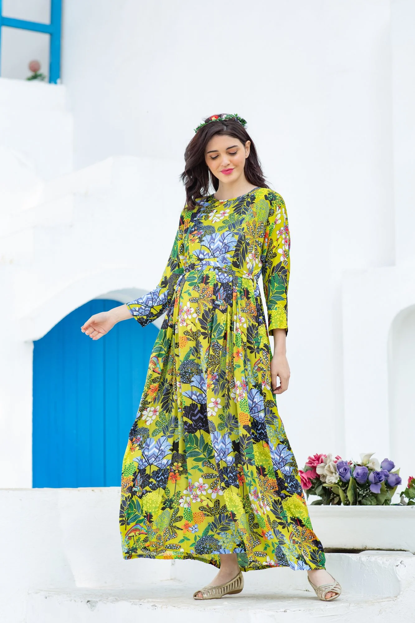 Beautiful Jungle Green Concealed Zip Maternity & Nursing Maxi - Chenance