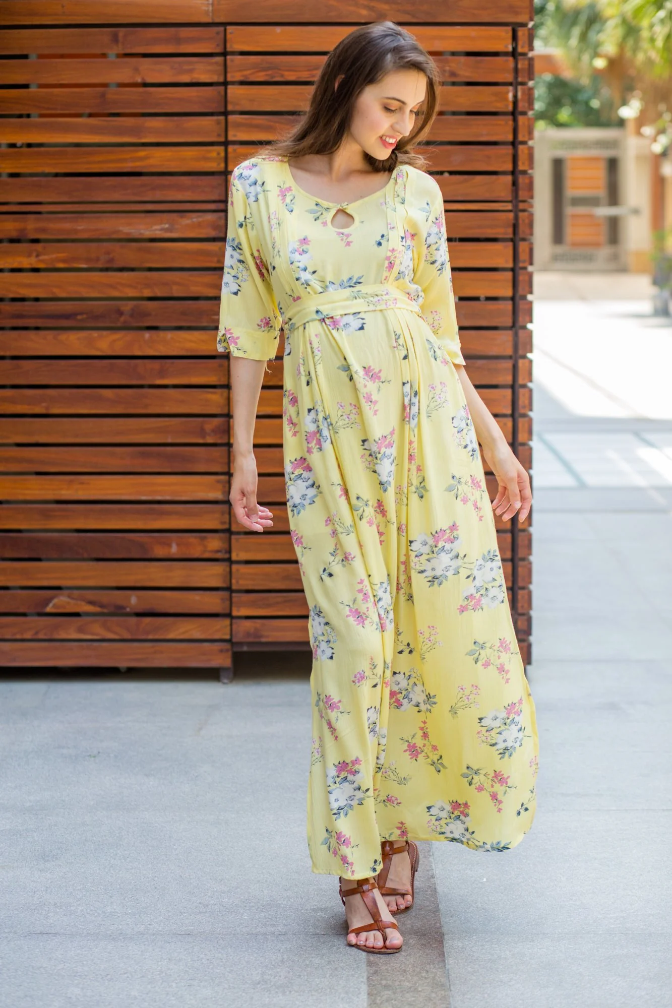 Pastel Yellow Flair Maternity & Nursing Dress - Chenance