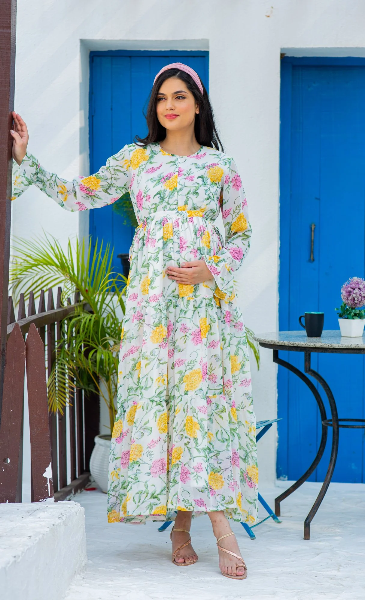 Snowy Blossom Maternity & Nursing Layer Dress - Chenance