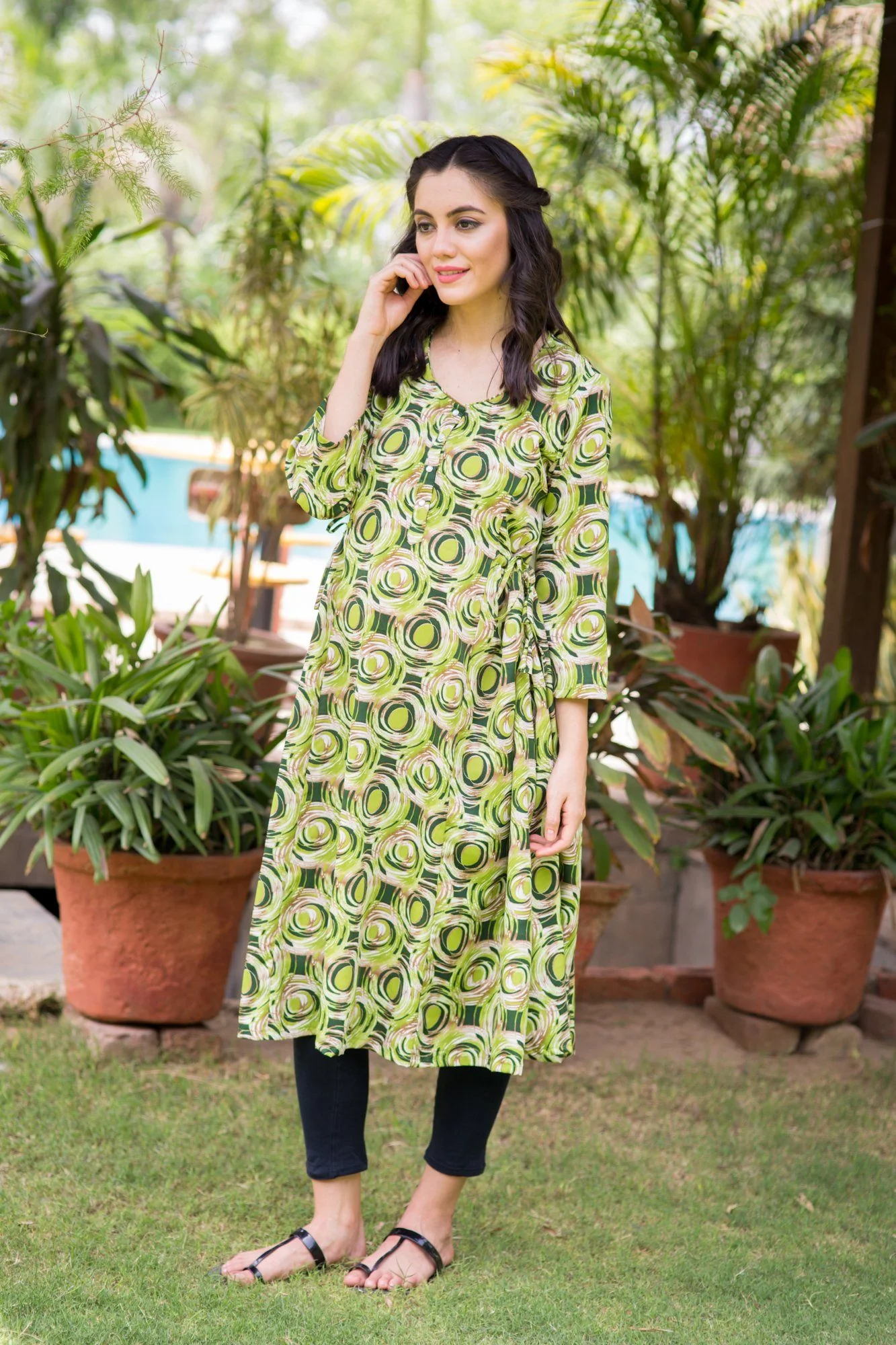 Forest Geo Maternity & Nursing Kurta Dress - Chenance