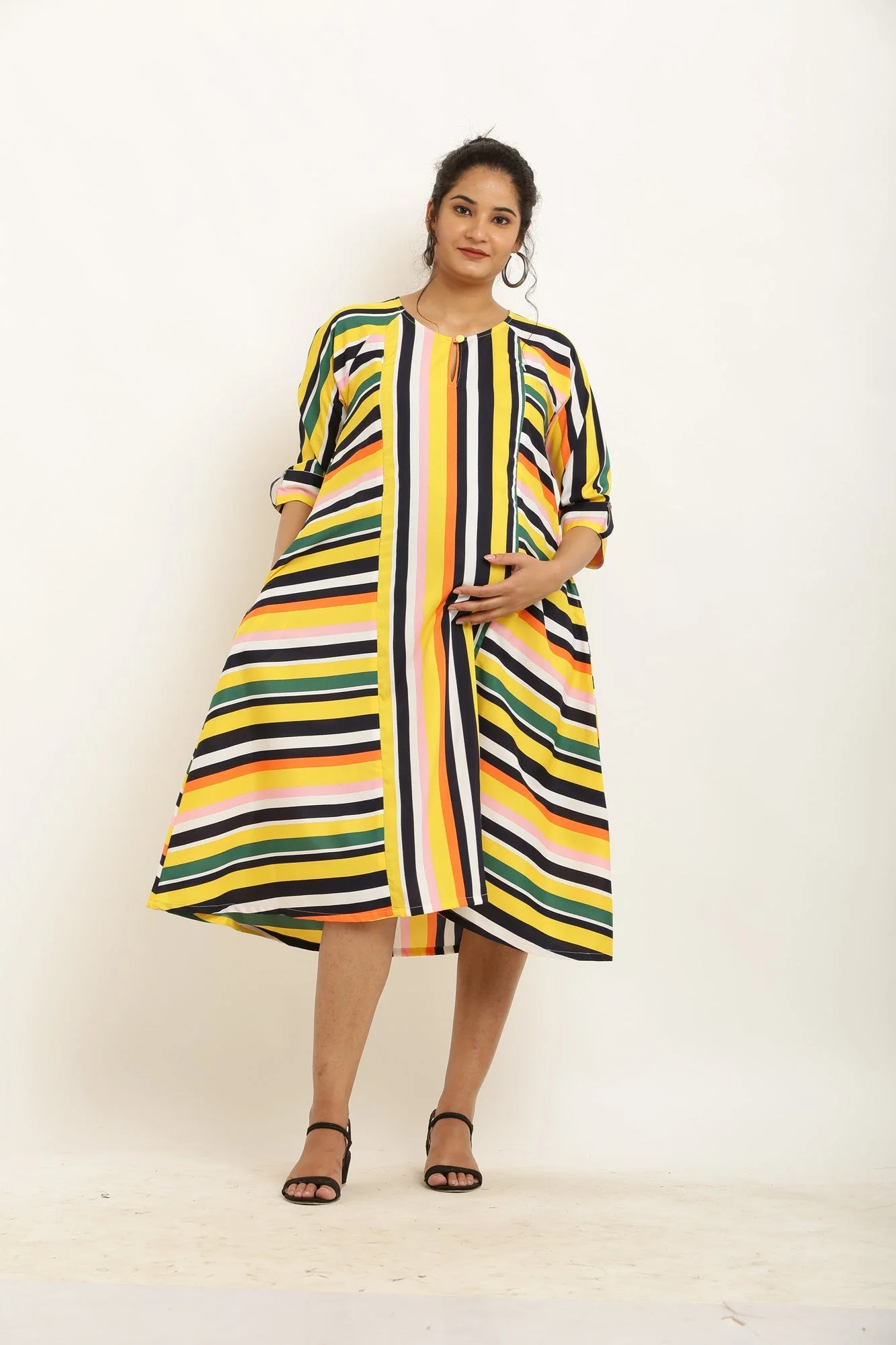 Vivacious Colorful Striped Maternity & Nursing Dress - Chenance