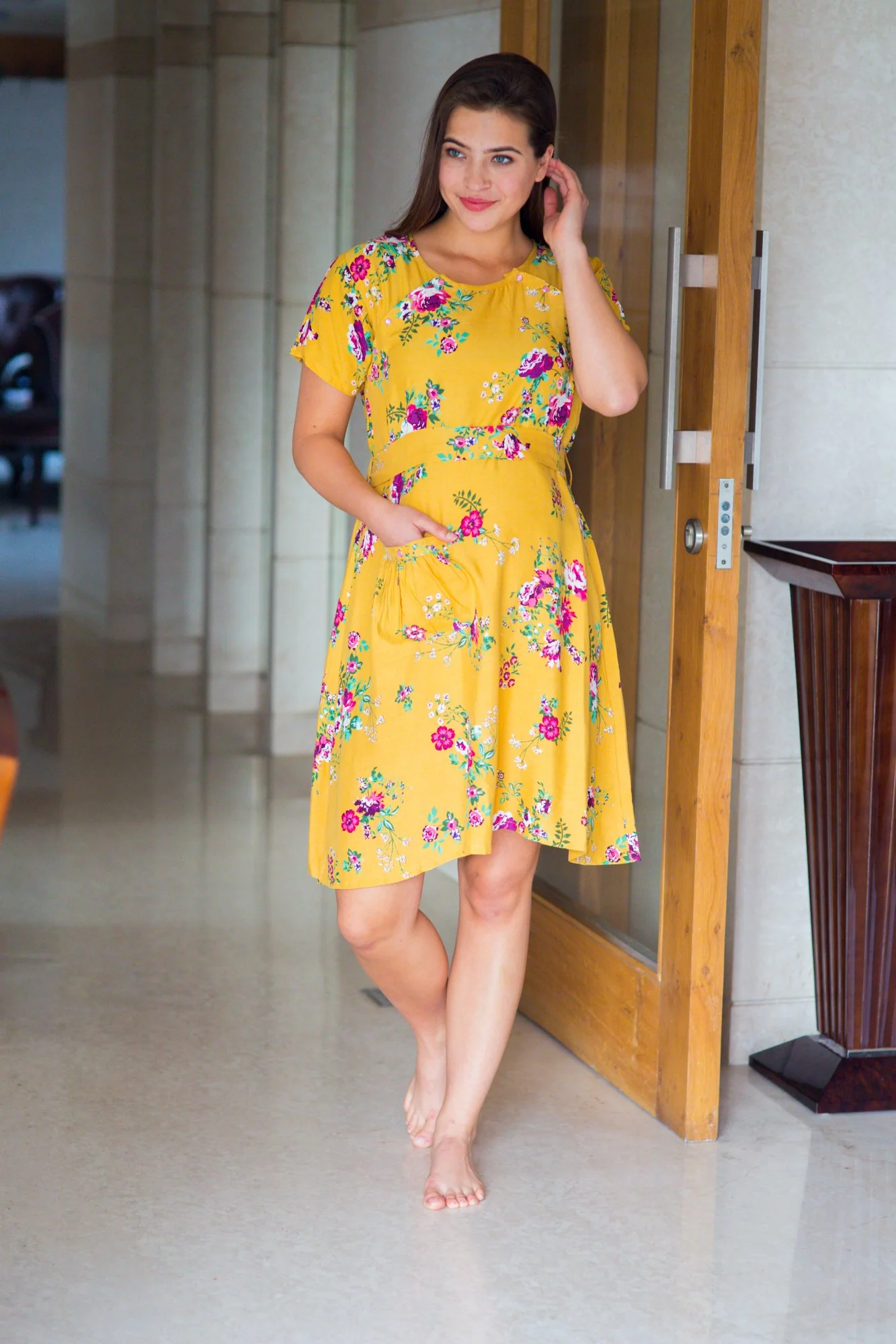 Sunrise Shoulder Snap Maternity & Nursing Dress / Delivery Gown/ Night Dress - Chenance