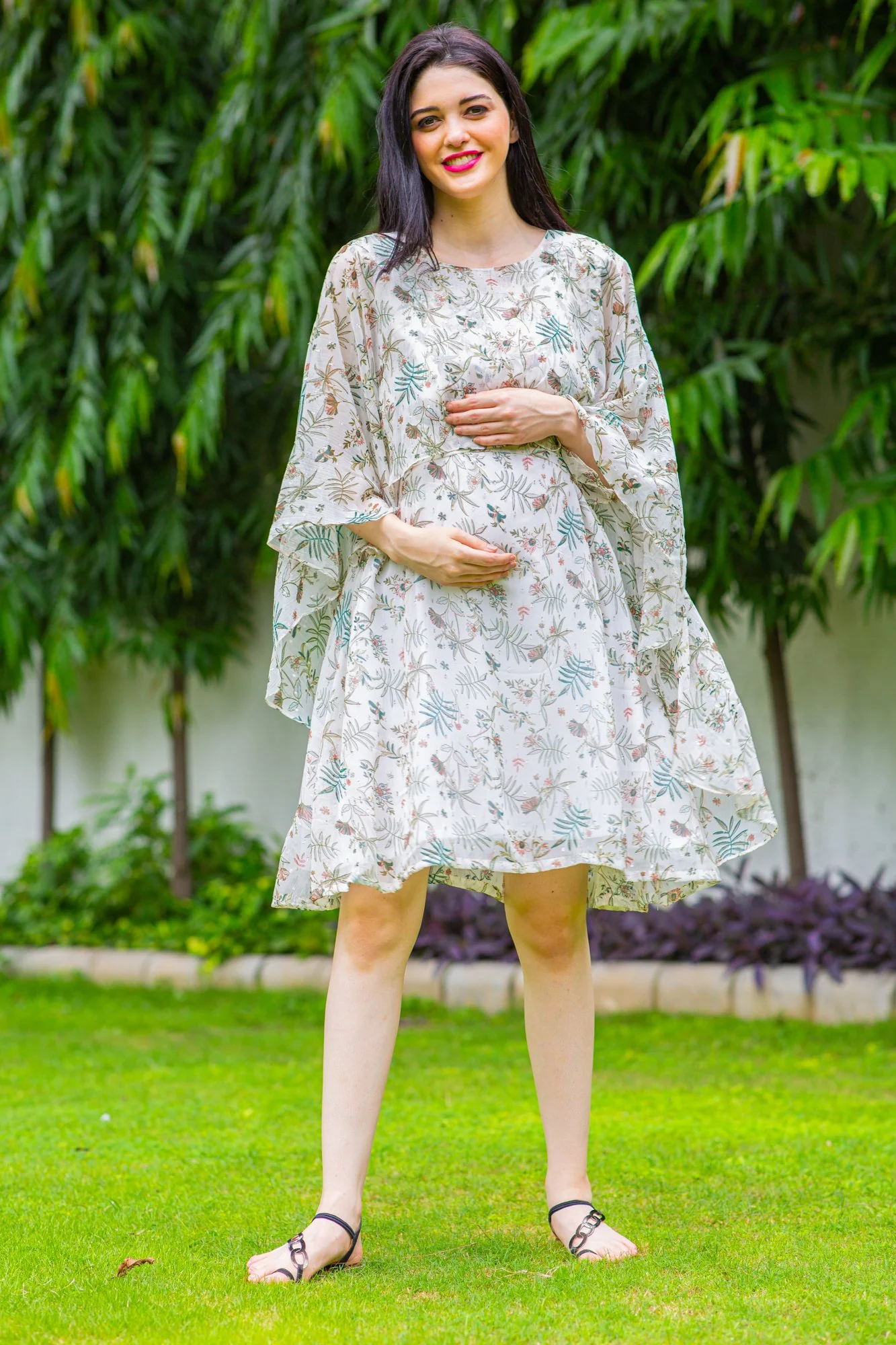 Angelic Leafy Maternity & Nursing Flap Dress - Chenance