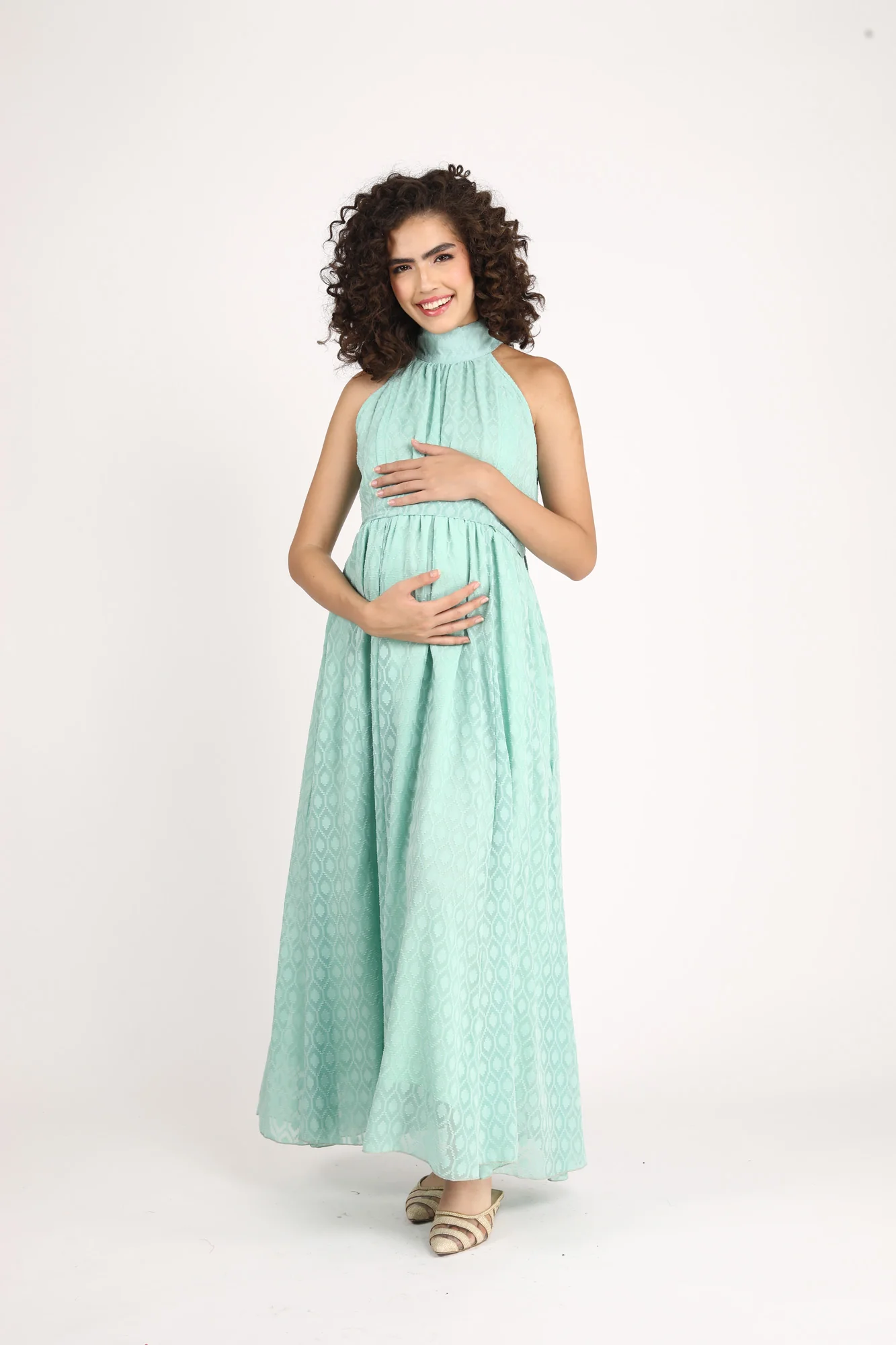 Adorable Turquoise Maternity & Nursing Gathered Dress - Chenance