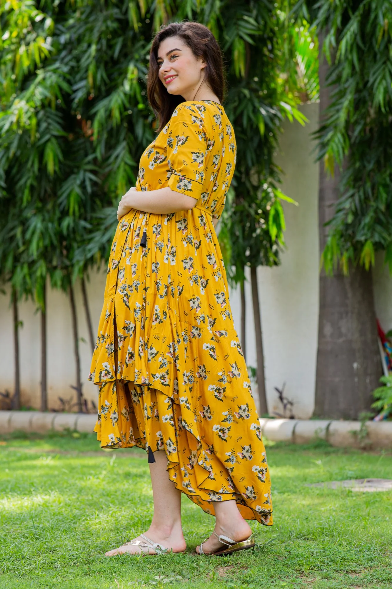 Sunny Pattern Maternity & Nursing Flair Dress - Chenance