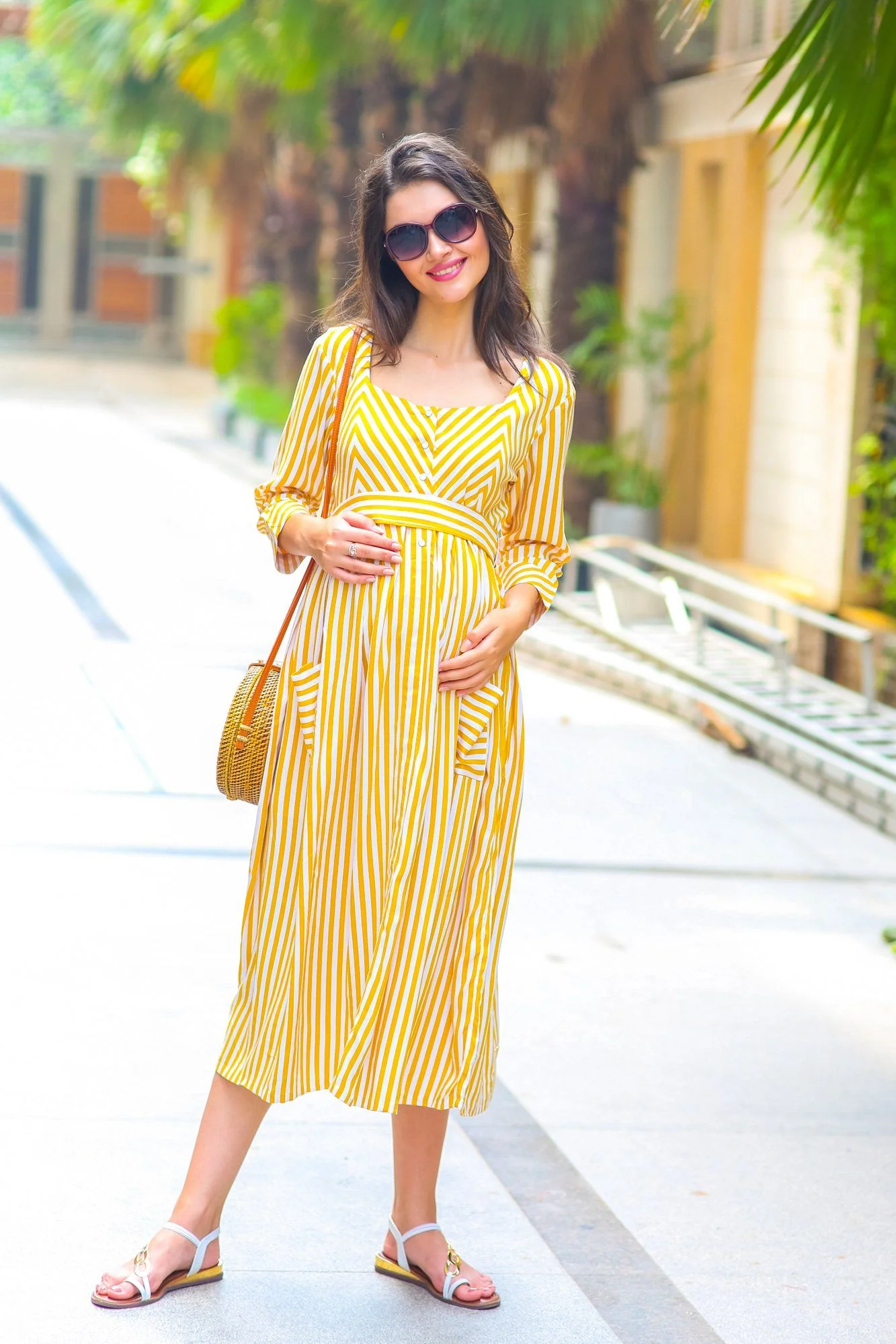 Sunshine Striped Pocket Maternity & Nursing Dress - Chenance