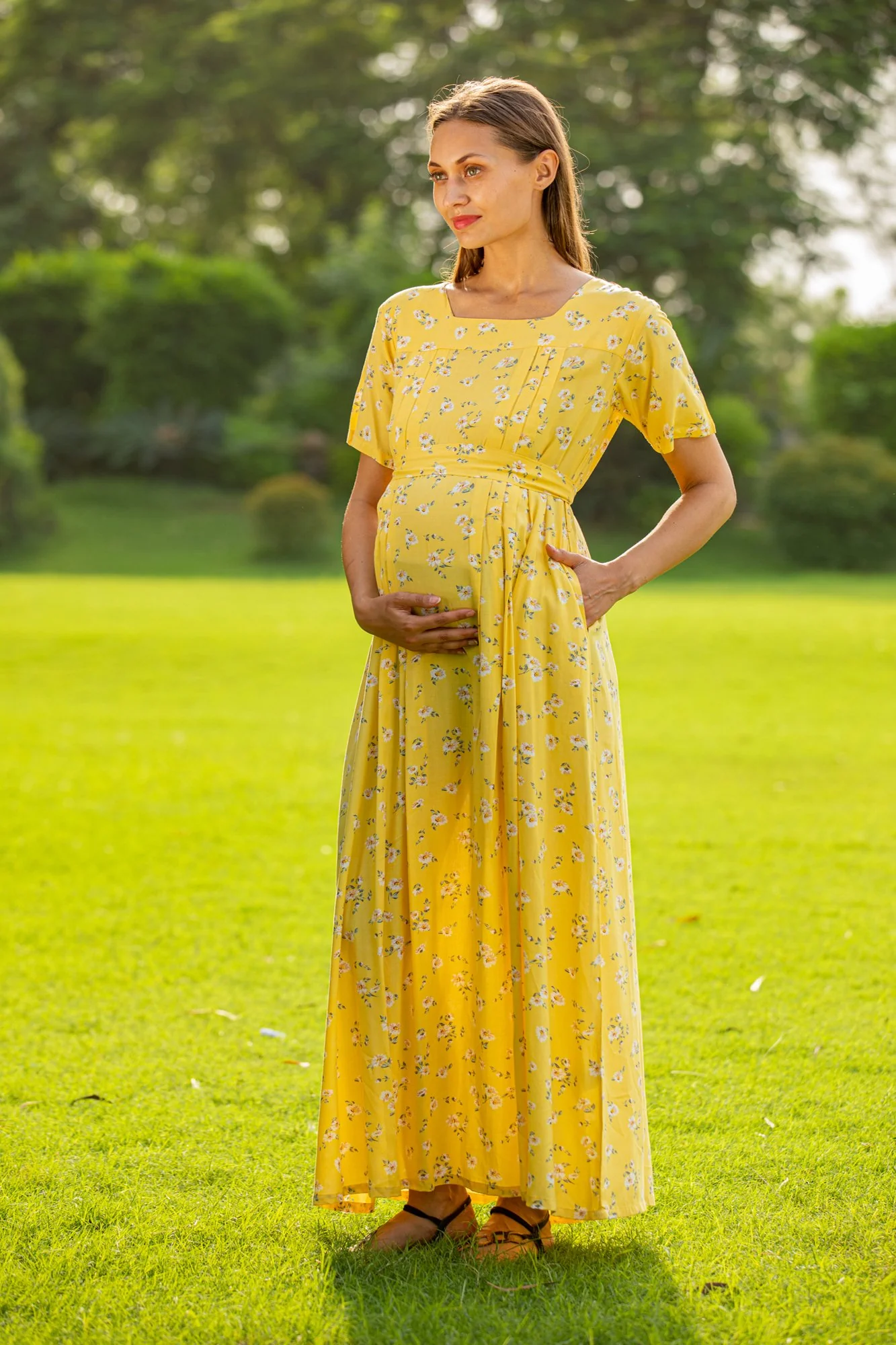 Pastel Yellow Maternity & Nursing Dress / Delivery Gown/ Night Dress - Chenance