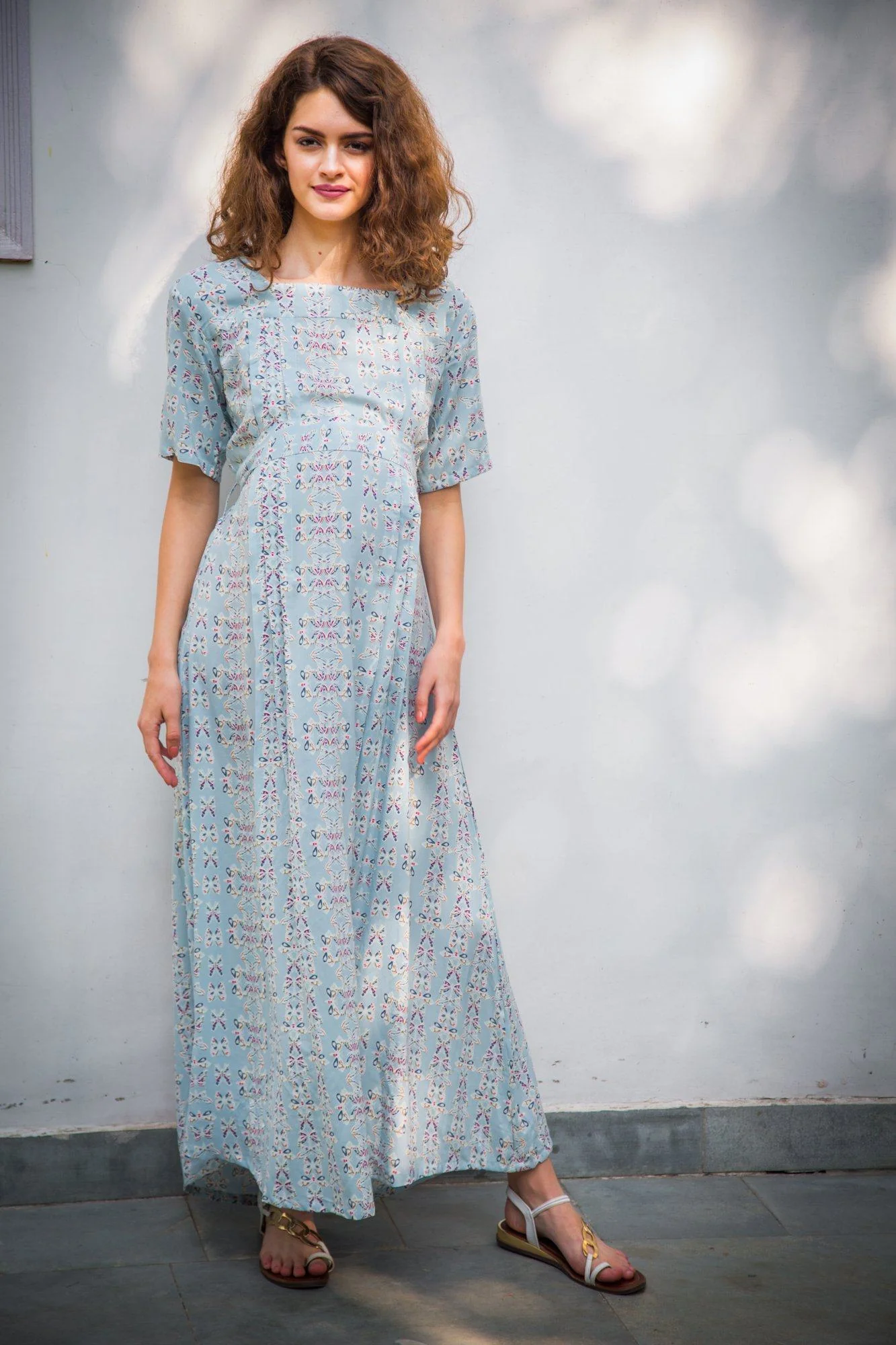 Pastel Blue Flutter Maternity & Nursing Night Dress - Chenance
