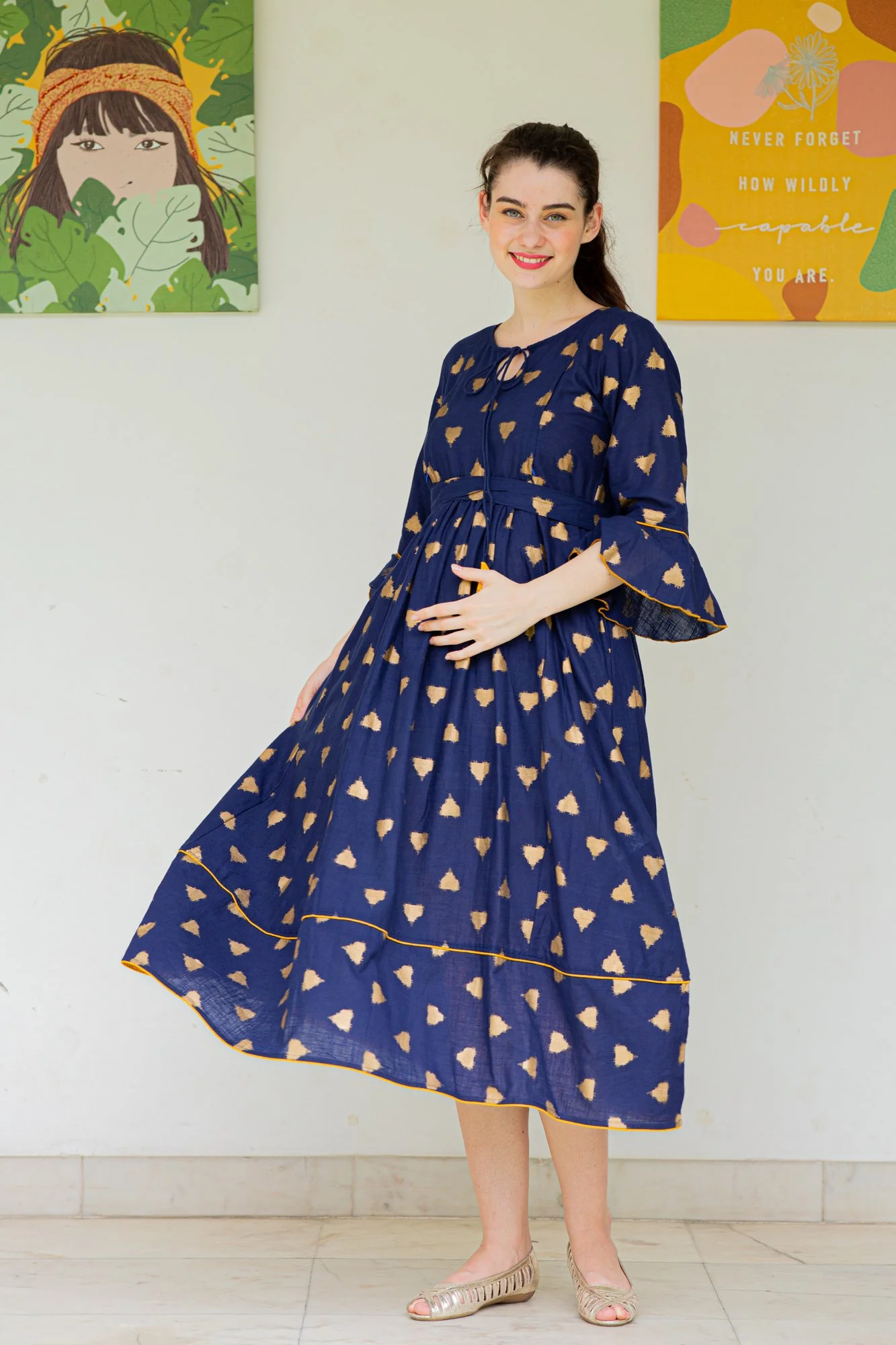 Cobalt Triangle Maternity & Nursing Kurta Dress - Chenance