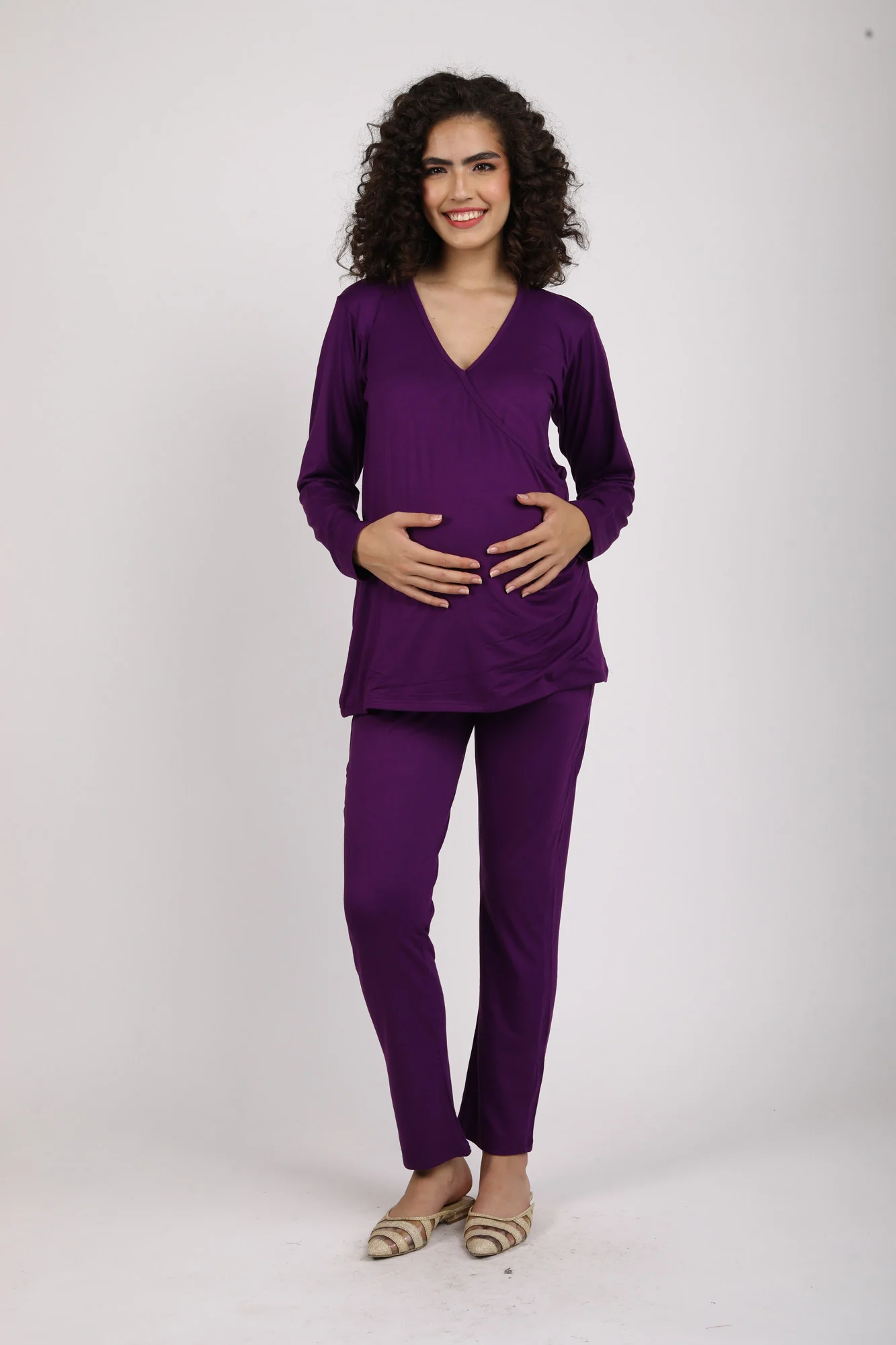 247 Comfy Purple Wrap Maternity Athleisure Set - Chenance