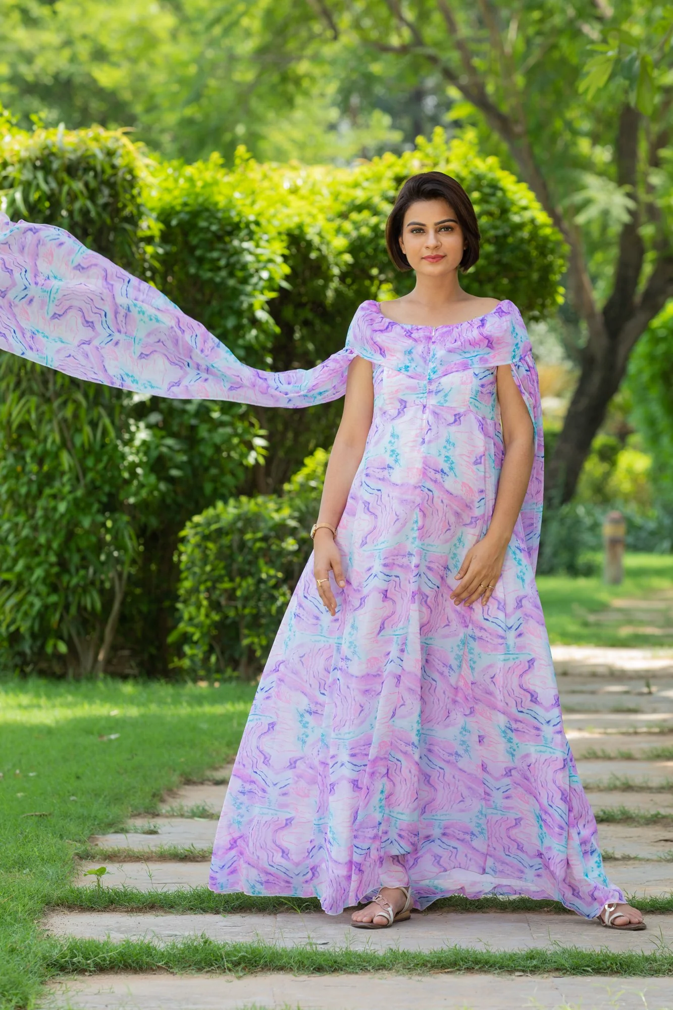 Lilac Breezy Flying Sleeves Maternity & Nursing Dress - Chenance